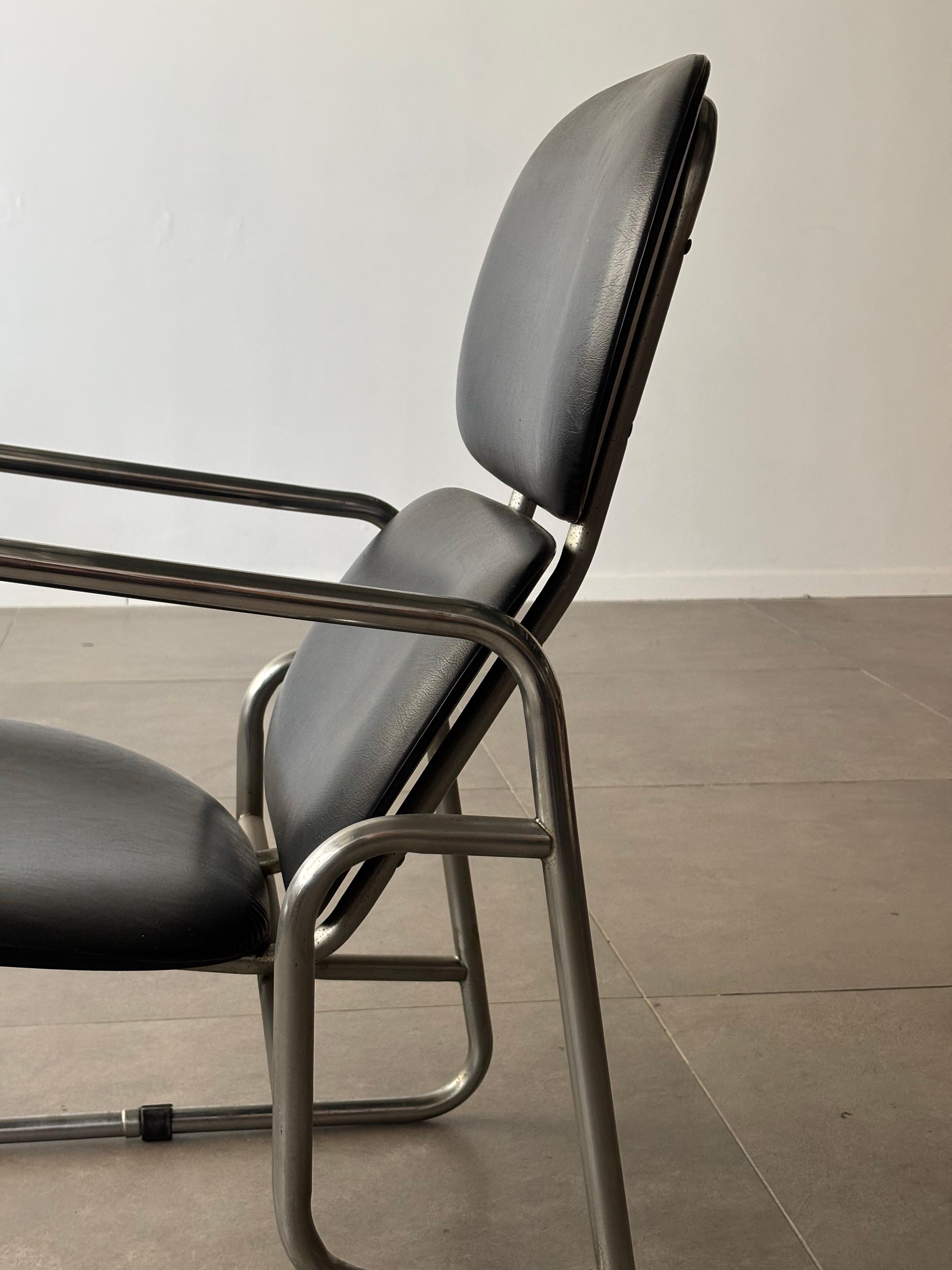 Faux Leather Pair of Bauhaus armchairs in leather and chrome, 1970s Italy For Sale