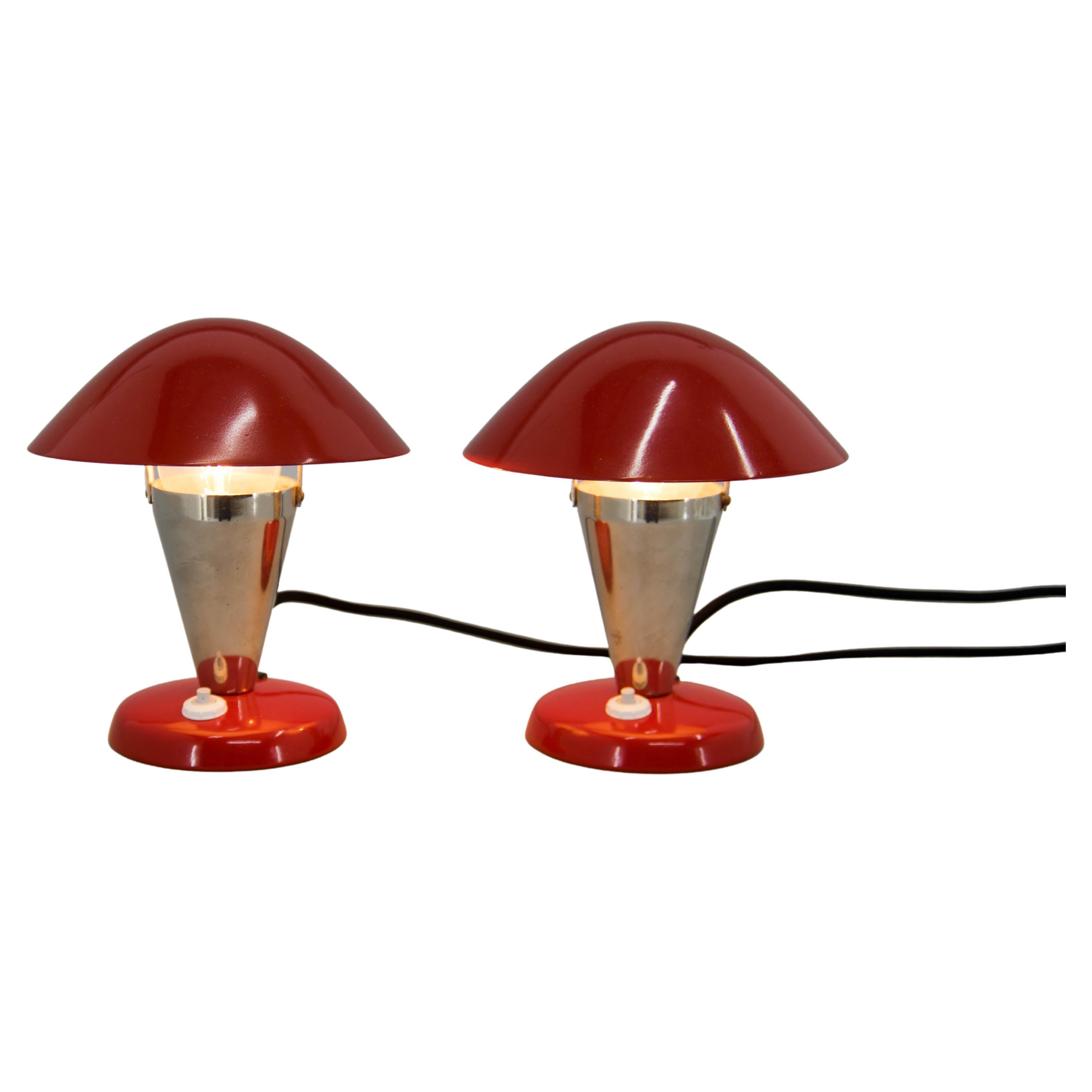 Pair of Bauhaus Bedside Lamps with Flexible Shade, 1930s, Restored For Sale