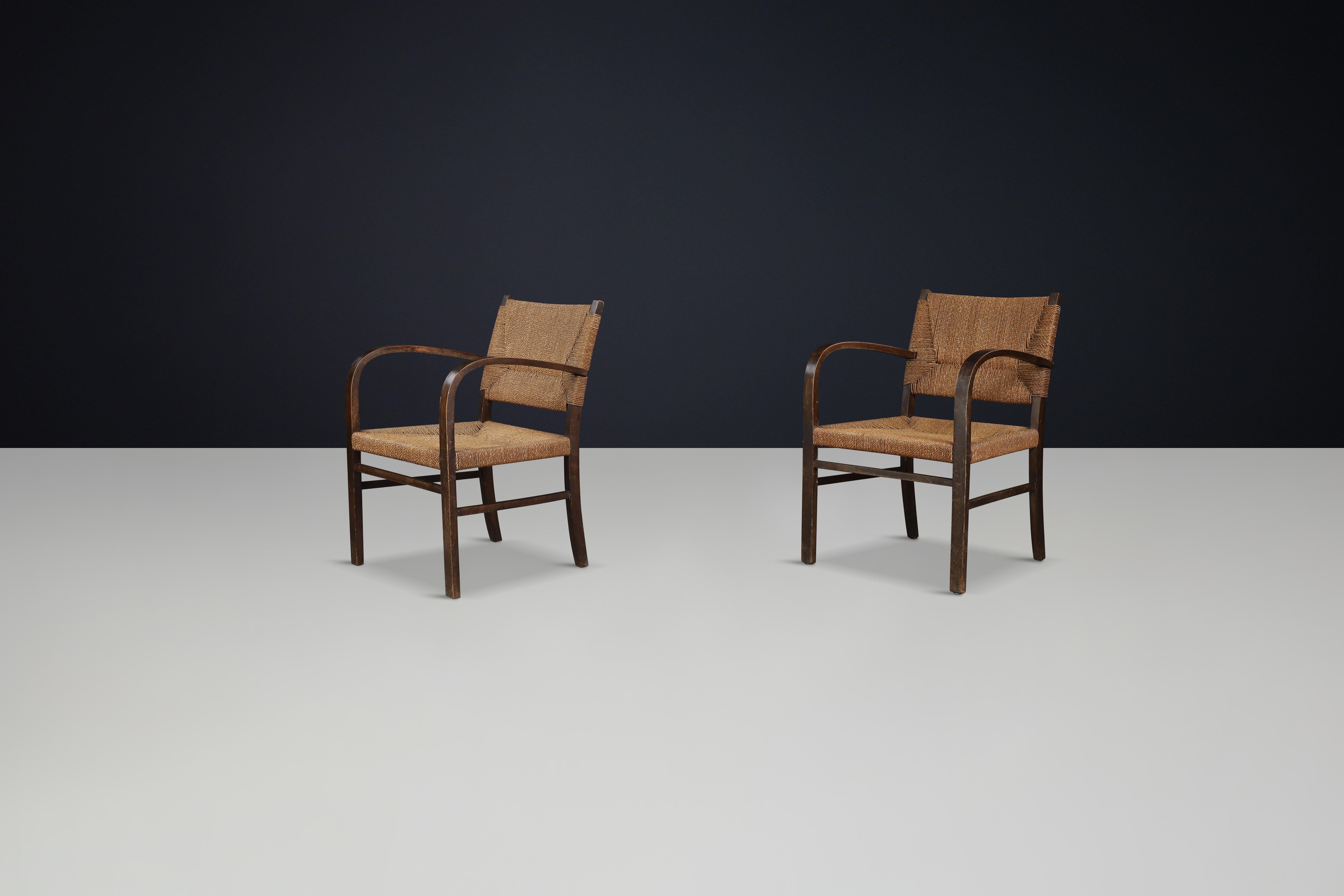 Allemand Paire de fauteuils Bauhaus en hêtre et corde par Erich Dieckmann, Allemagne, années 1930 en vente