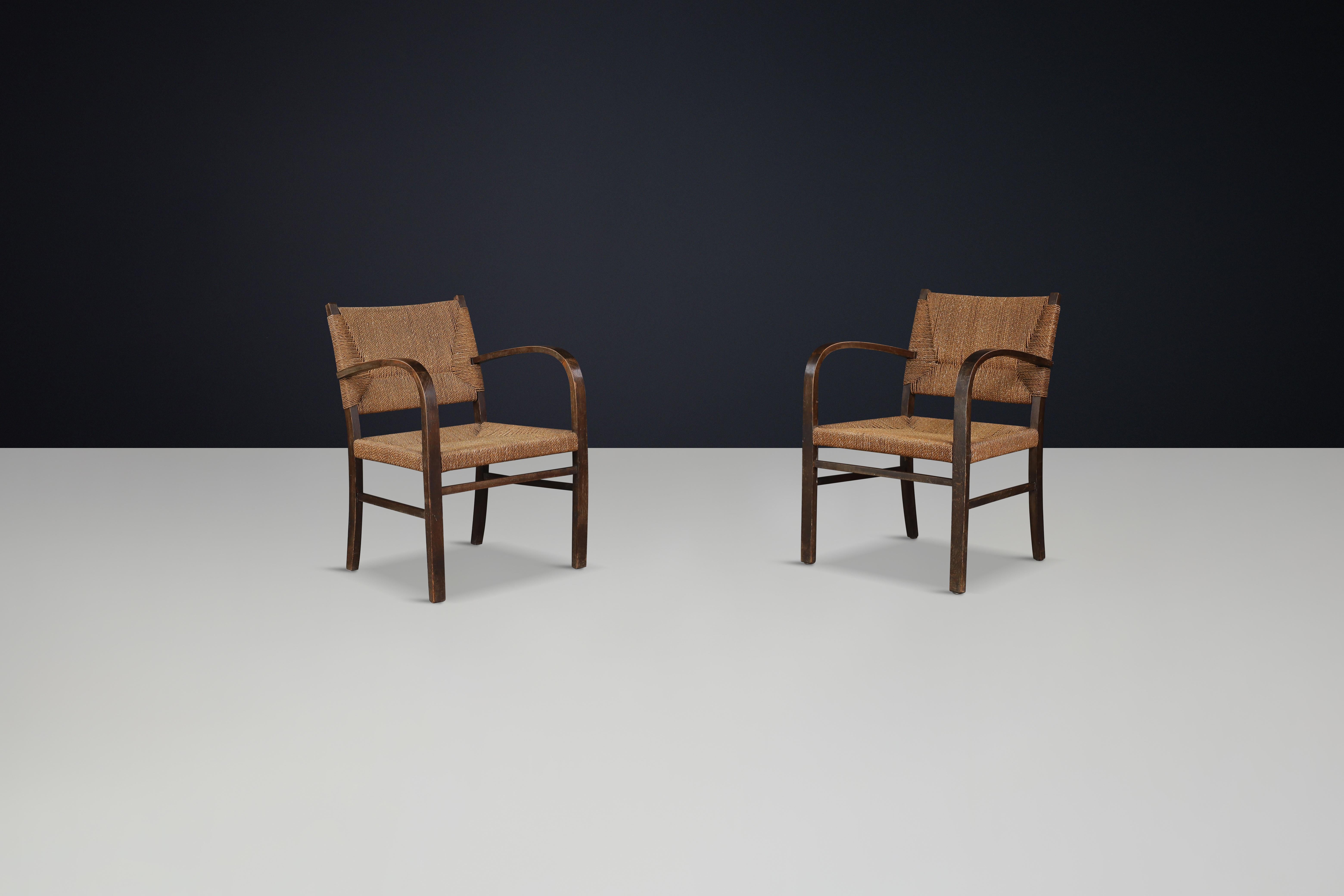 Paire de fauteuils Bauhaus en hêtre et corde par Erich Dieckmann, Allemagne, années 1930 Bon état - En vente à Almelo, NL