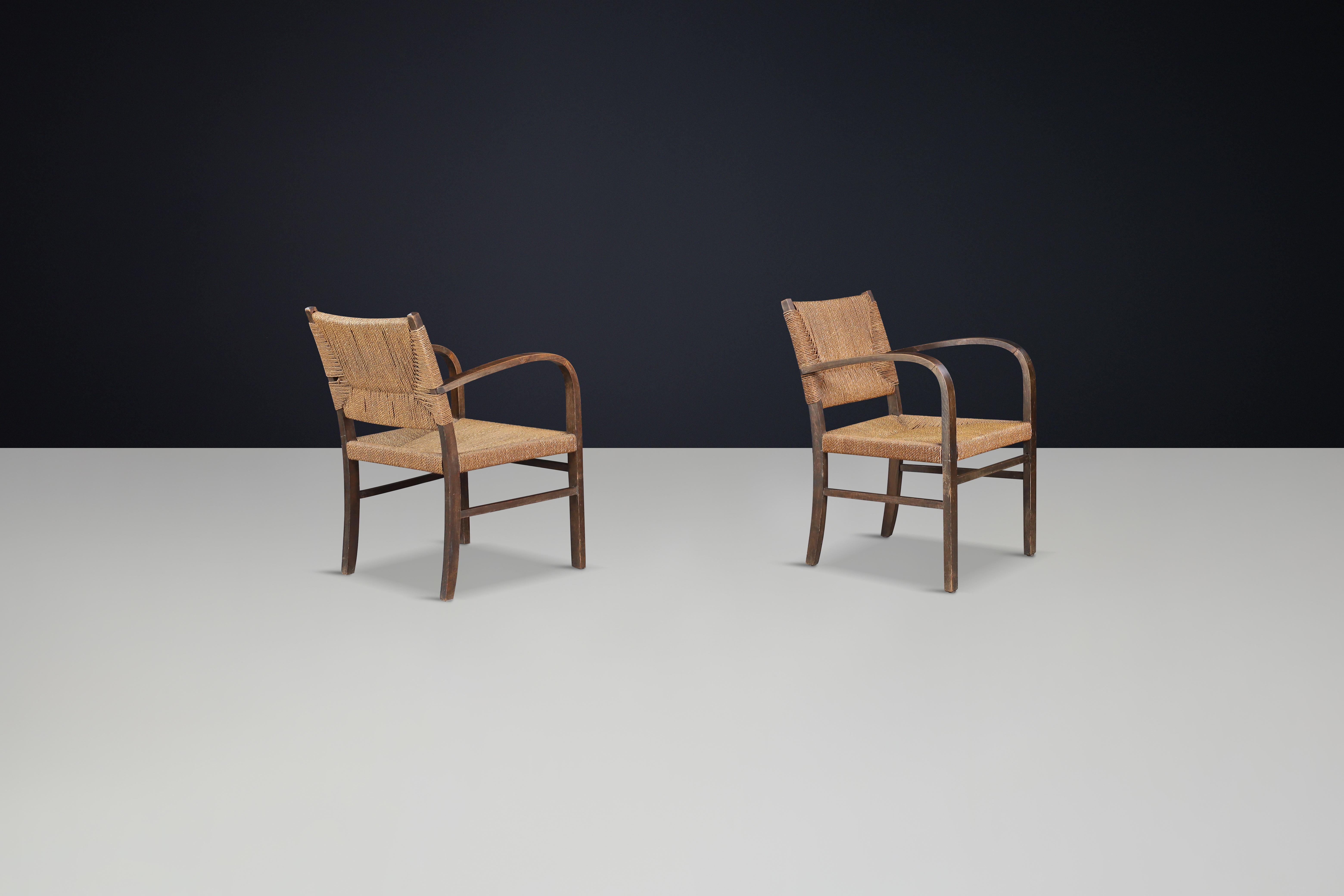 Corde Paire de fauteuils Bauhaus en hêtre et corde par Erich Dieckmann, Allemagne, années 1930 en vente