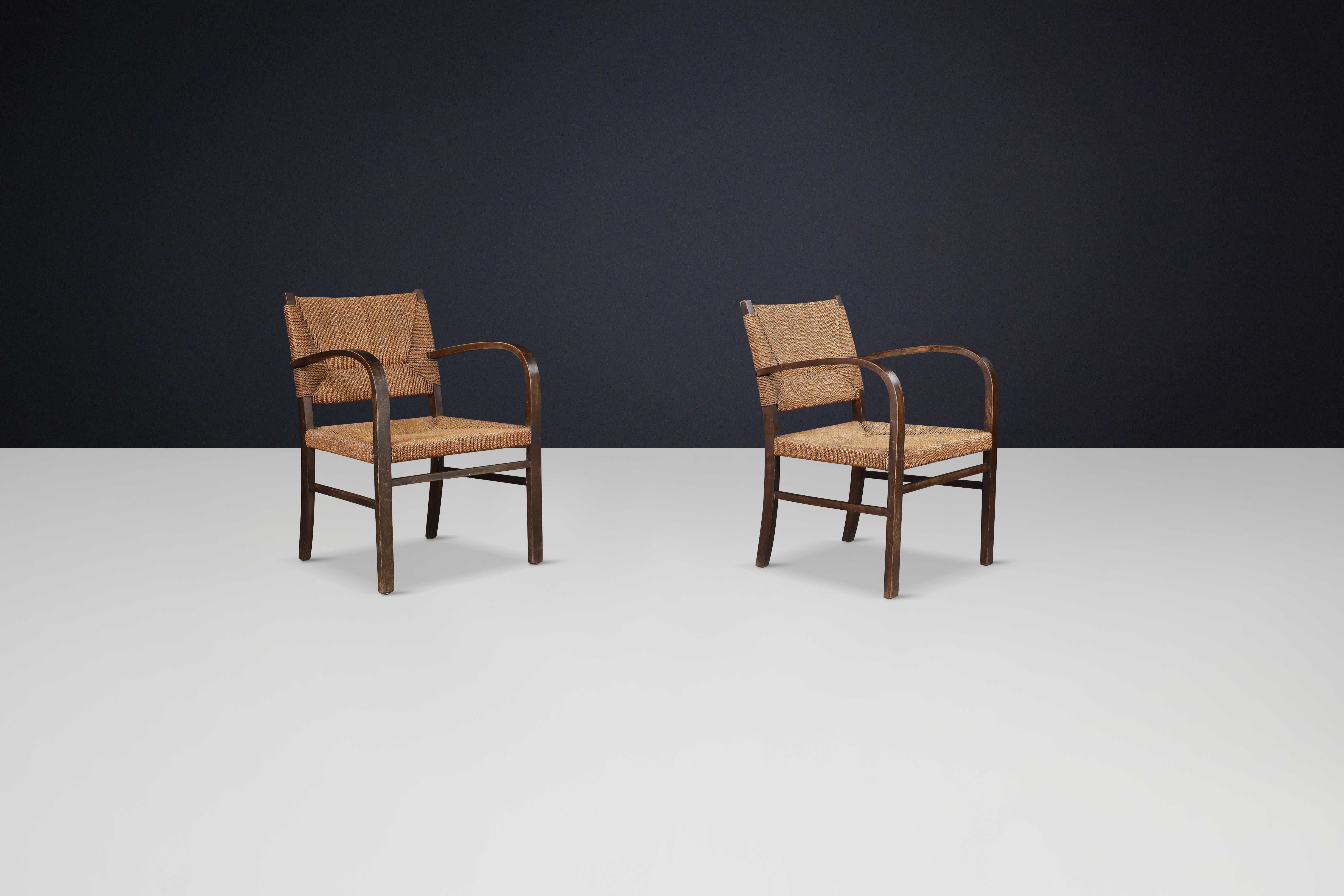 Paire de fauteuils Bauhaus en hêtre et corde par Erich Dieckmann, Allemagne, années 1930 en vente 1