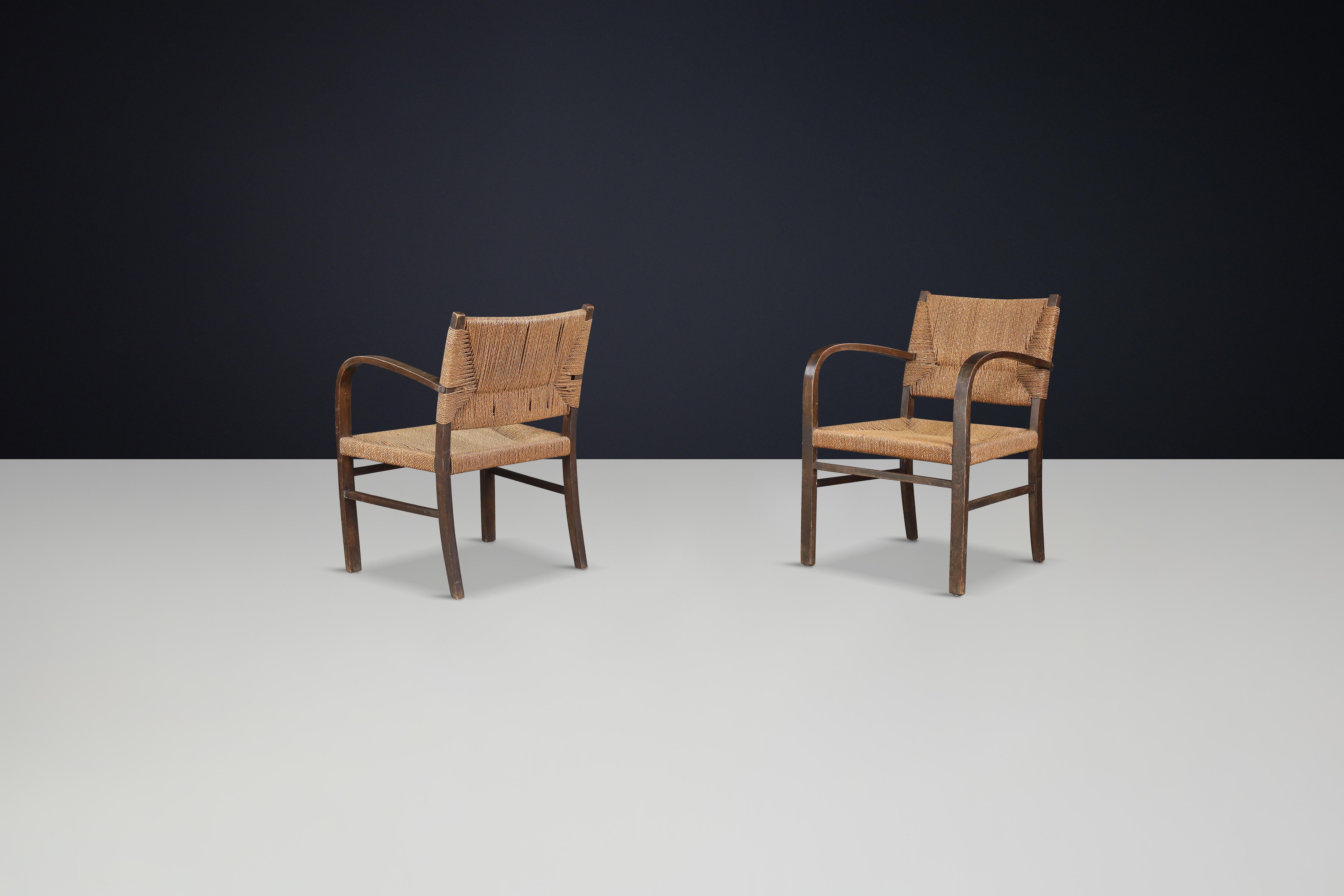 Paire de fauteuils Bauhaus en hêtre et corde par Erich Dieckmann, Allemagne, années 1930 en vente 3