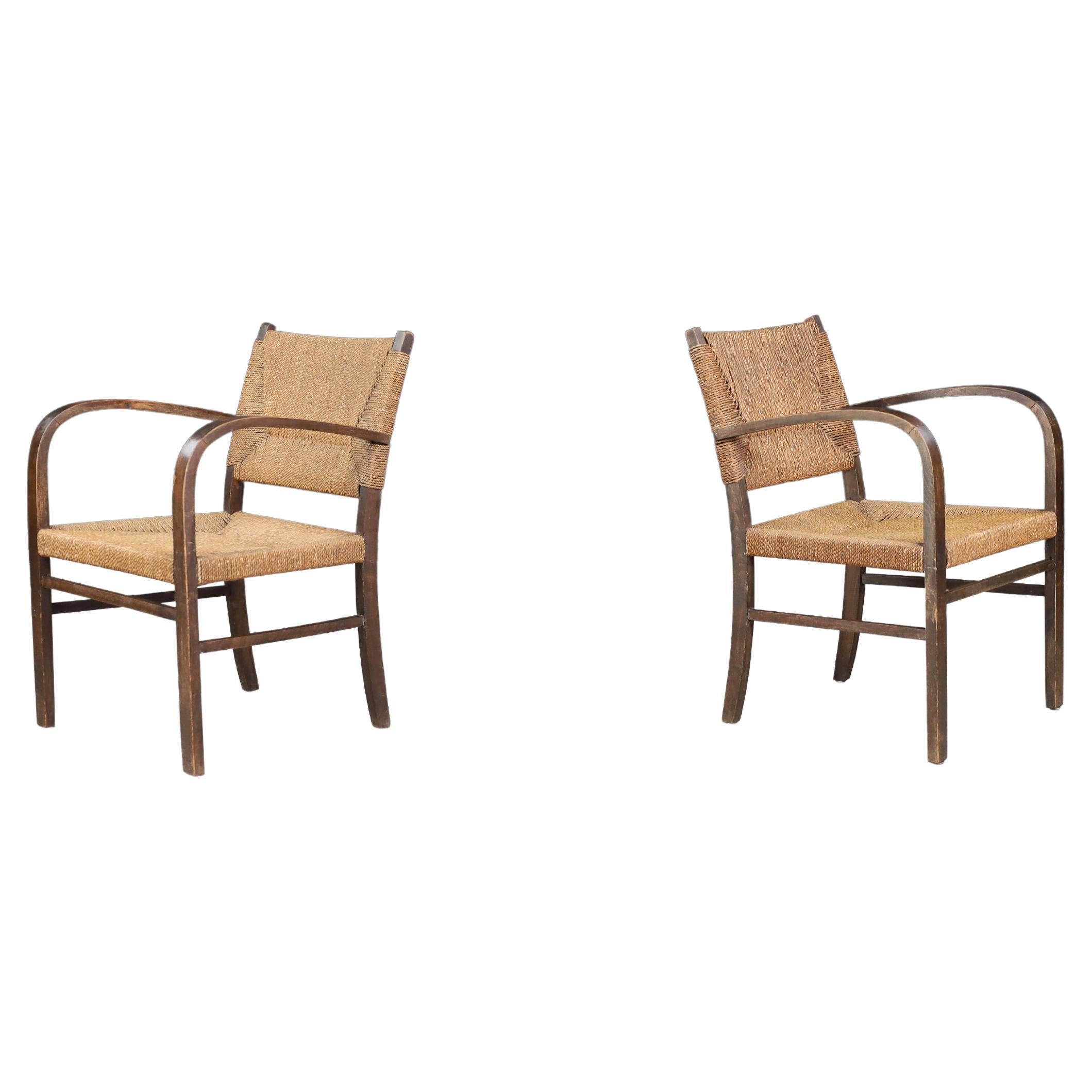 Paire de fauteuils Bauhaus en hêtre et corde par Erich Dieckmann, Allemagne, années 1930