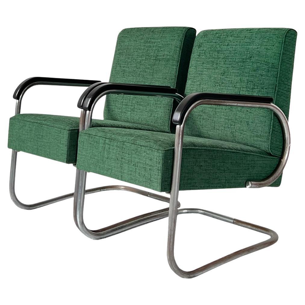 Pair of Gottwald Bauhaus Chrome Black Leather Lounge Chairs Red For Sale at 1stDibs bauhaus