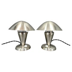 Pair of Bauhaus Chrome Adjustable Table Lamps, 1930s Czechoslovakia