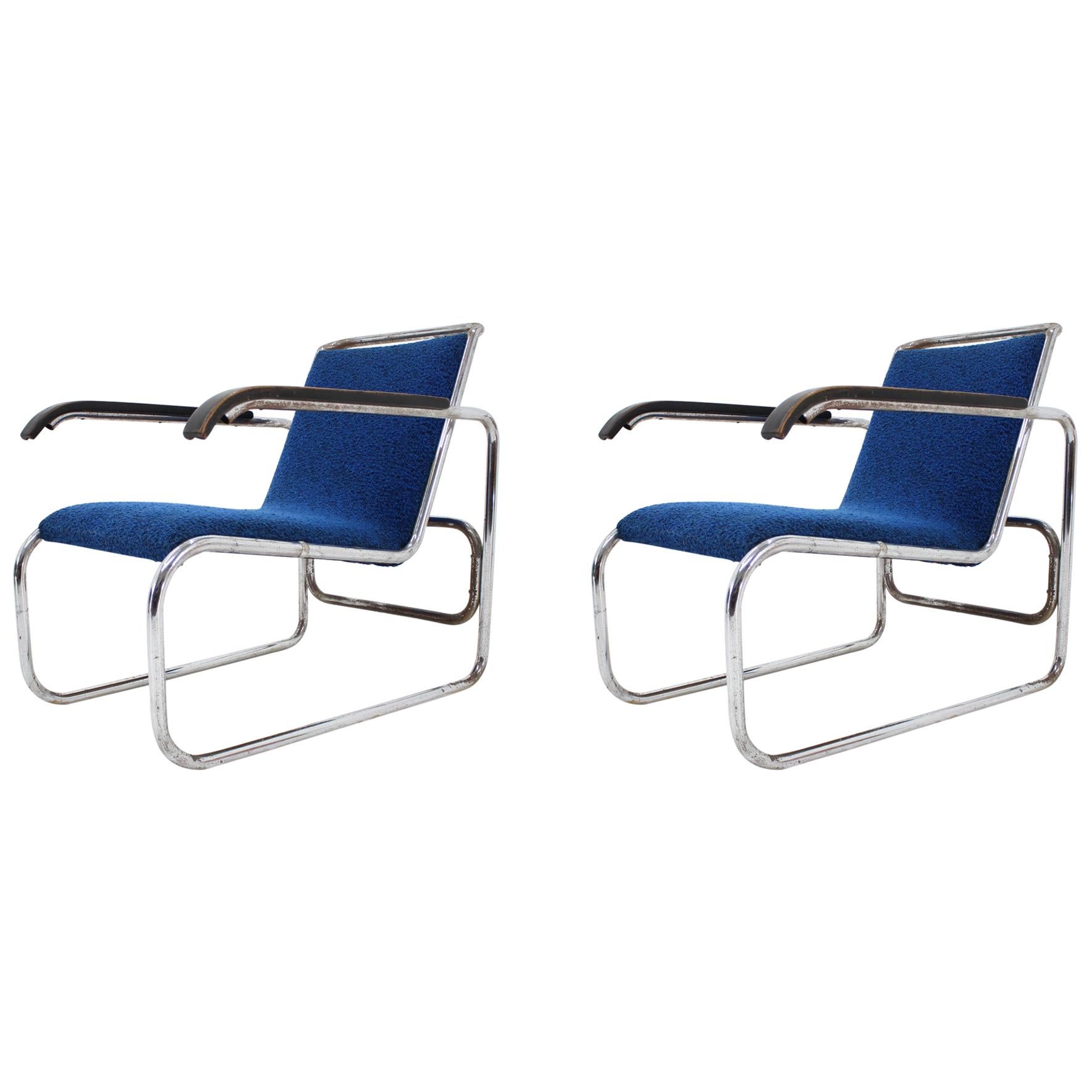 Pair of Bauhaus Chrome Armchairs in Style of Thonet B 35 by Marcel Breuer, 1930s