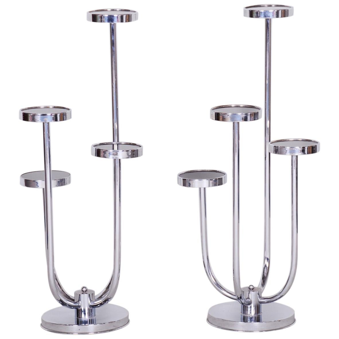 Pair of Bauhaus Chrome Flower pedestals, Jindrich Halabala, UP Zavody, 1930s