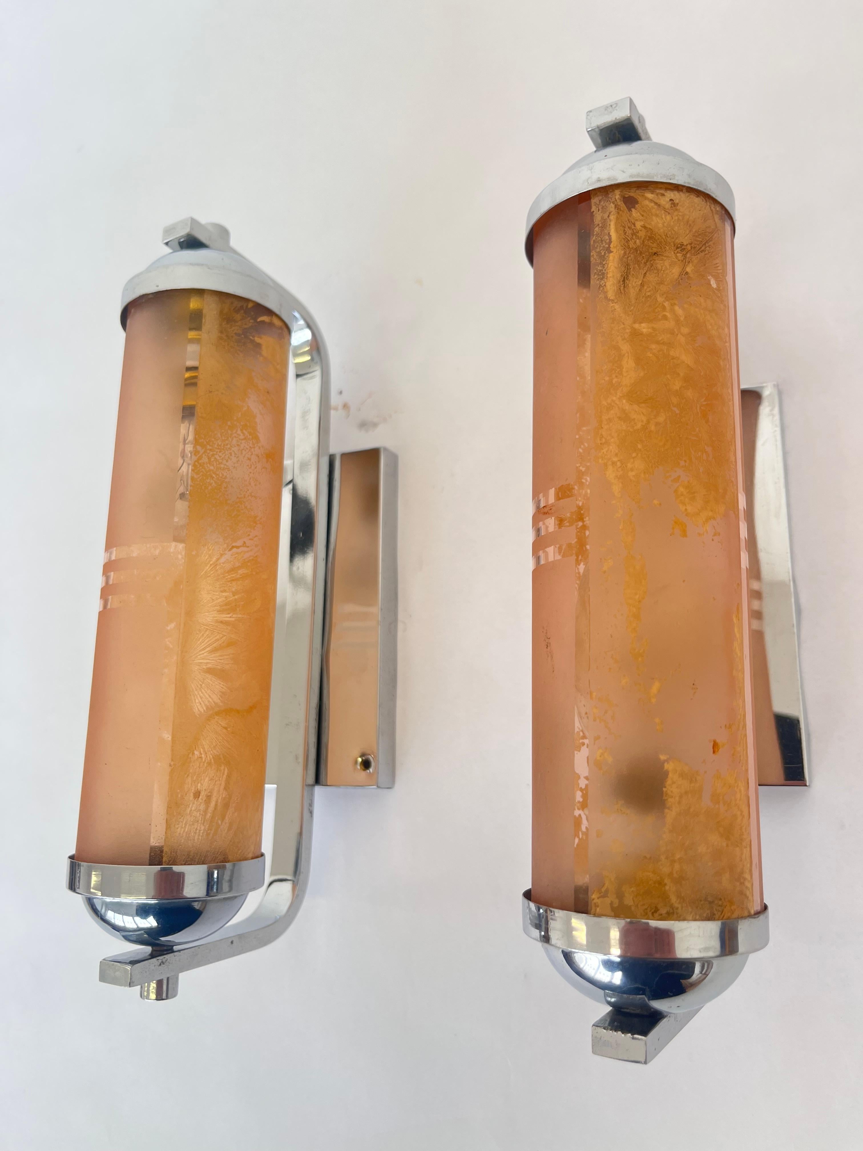 Pair of Bauhaus chrome Wall Lamps, 1930s / Art deco 1