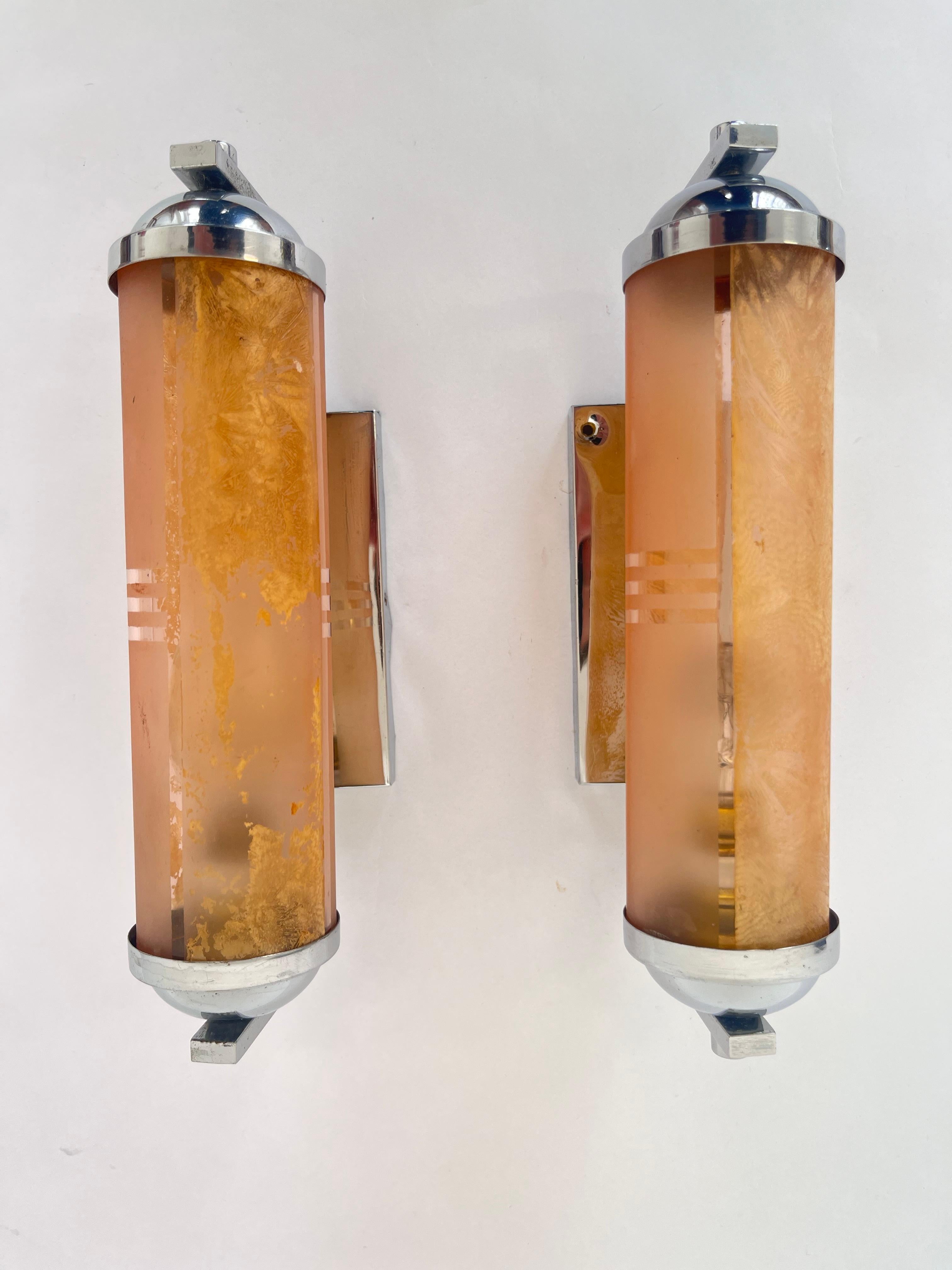 Pair of Bauhaus chrome Wall Lamps, 1930s / Art deco 2