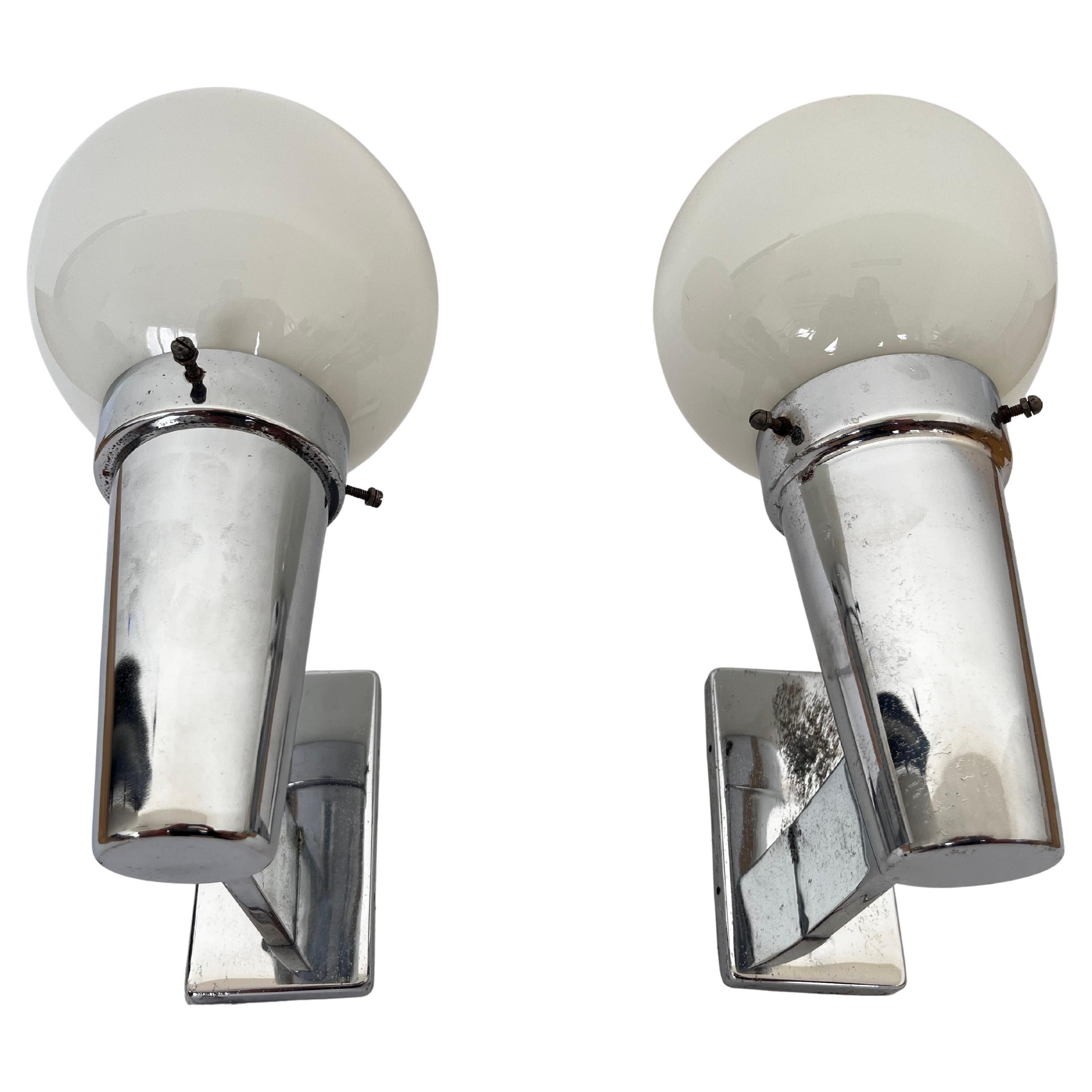 Pair of Bauhaus Chrome Wall Lamps/Scones, 1930s