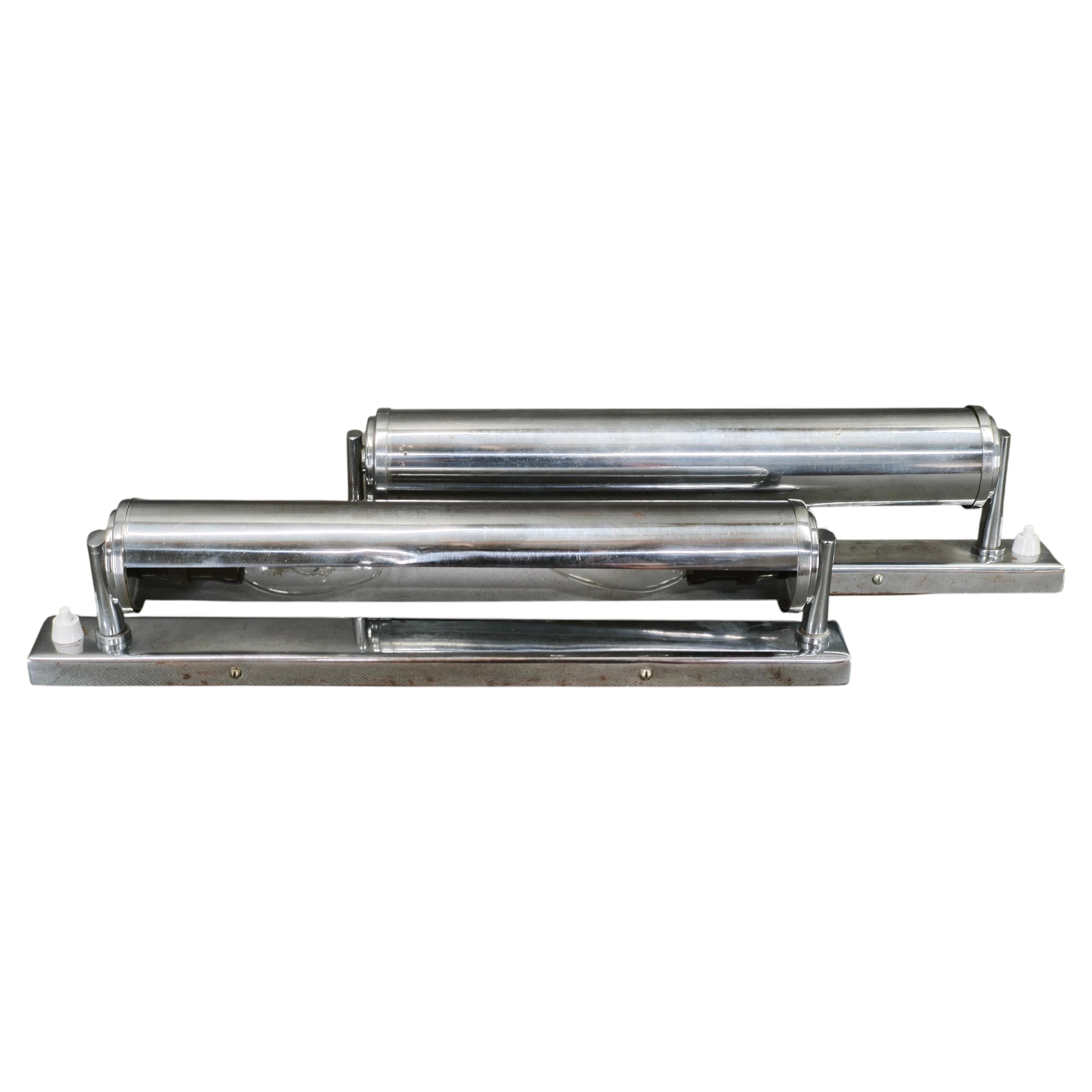 Pair of Bauhaus Chrome Wall Lights by Napako, Czechoslovakia, 1940s