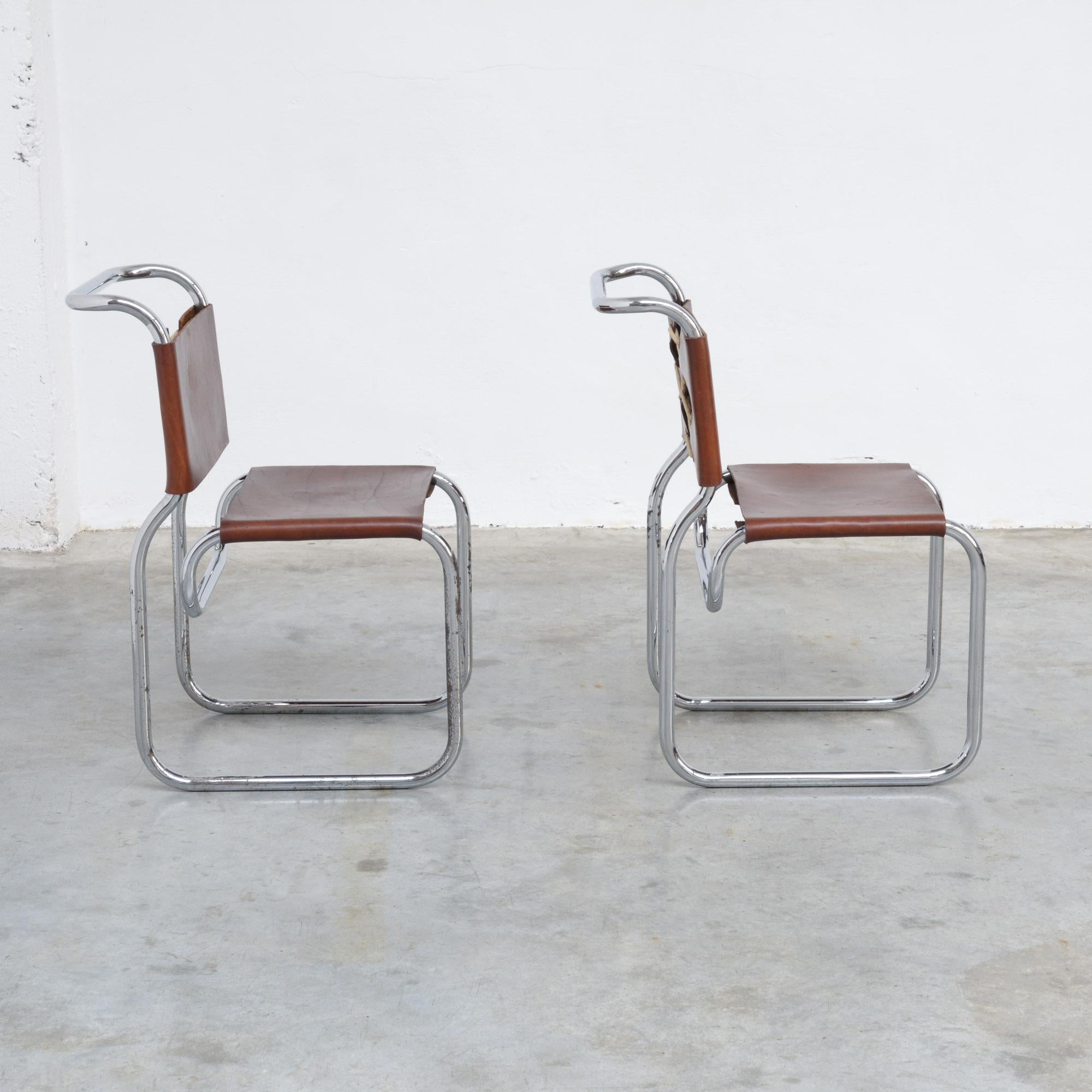 European Pair of Bauhaus Inspired Tubular Chairs