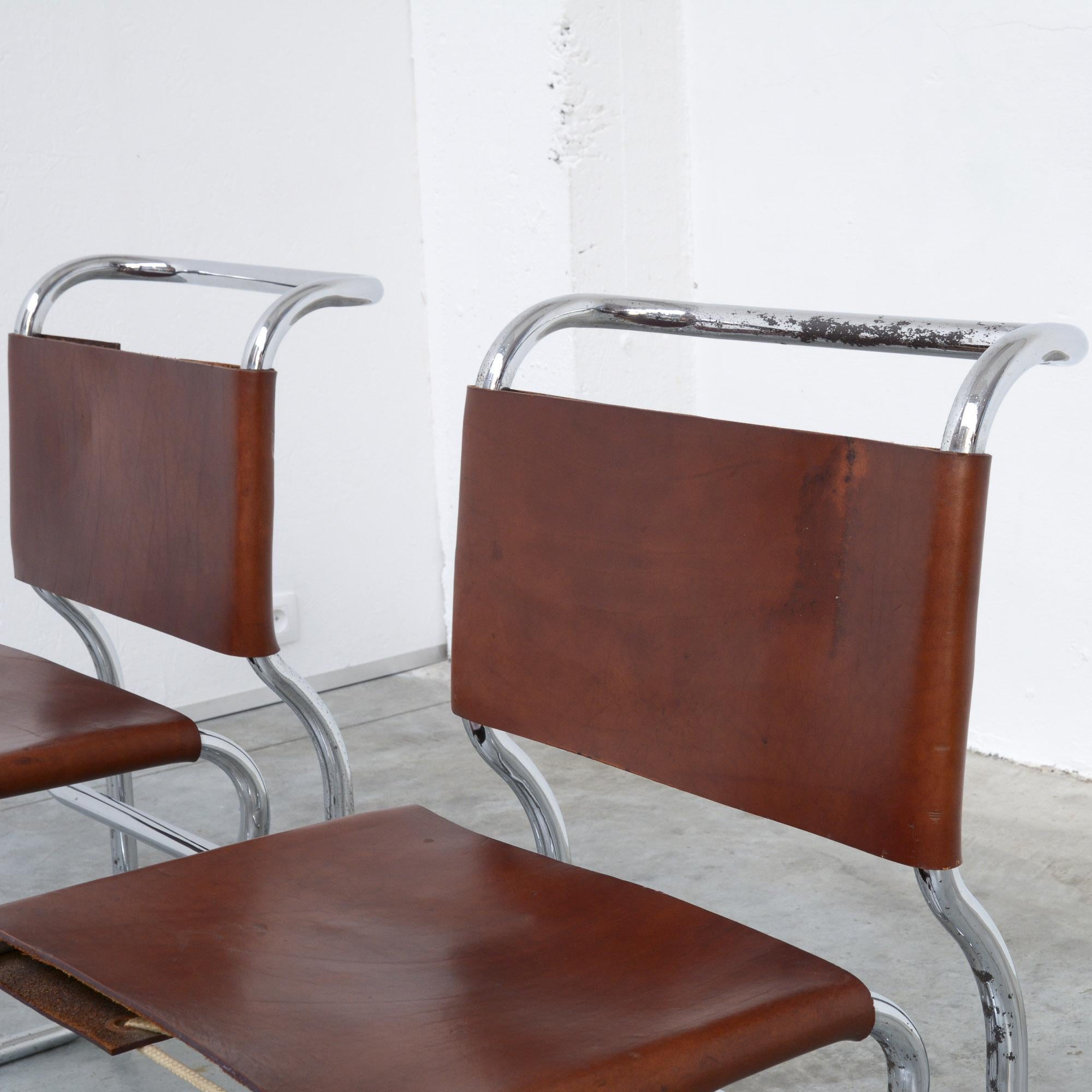 Leather Pair of Bauhaus Inspired Tubular Chairs