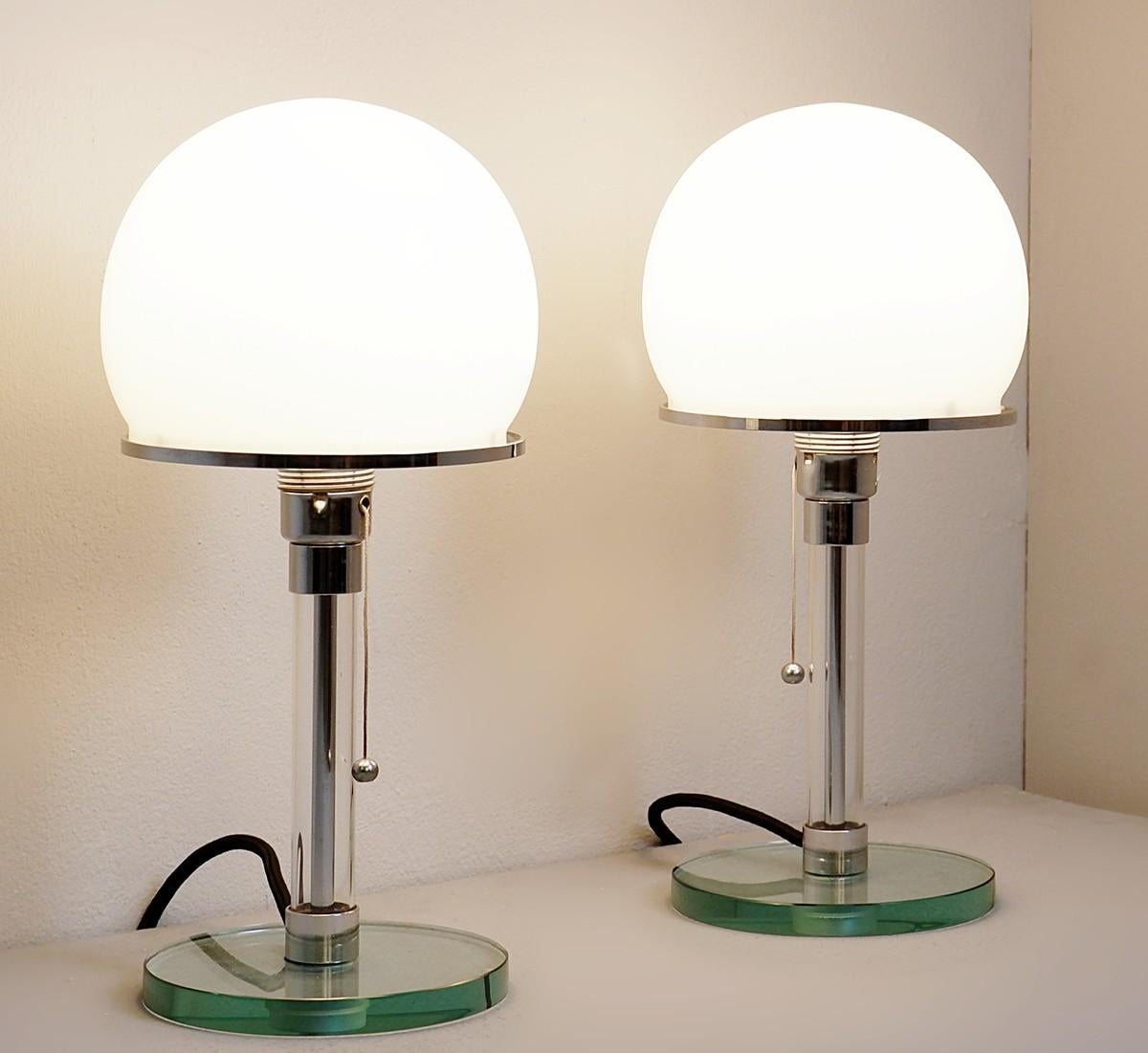 Pair of Bauhaus lamps by William Wagenfeld and Carl Jakob Jucker.