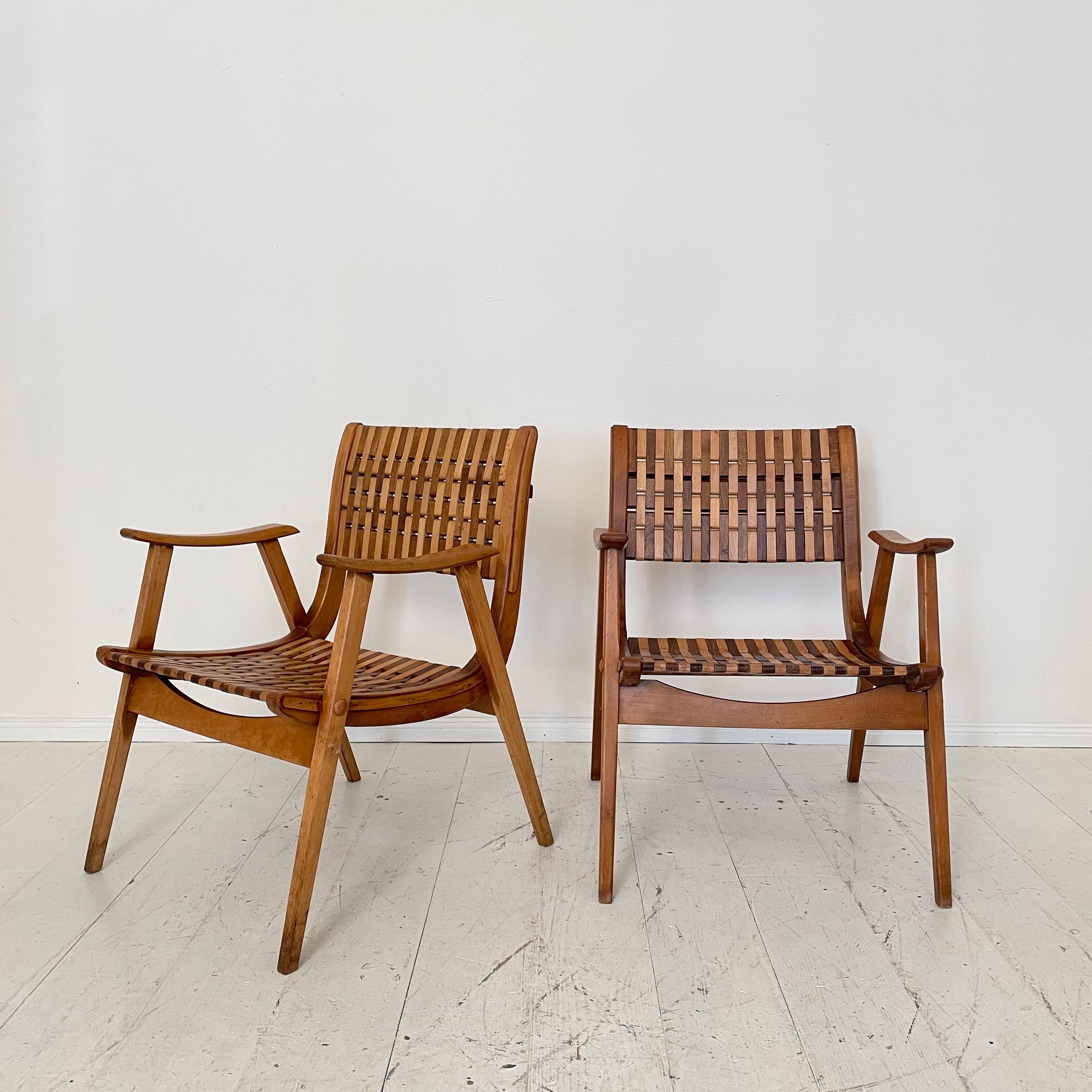 German Pair of Bauhaus Lounge Chairs by Erich Dieckmann for Gelenka in Beechwood, 1930s