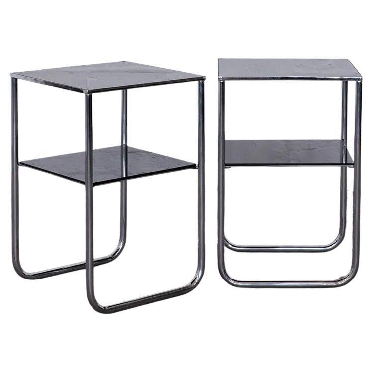 Pair of Bauhaus Side Tables with Opaxid Glass, Brno ca. 1930 For Sale