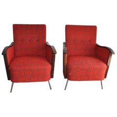 Pair of Bauhaus Steel and Wood Club Chairs