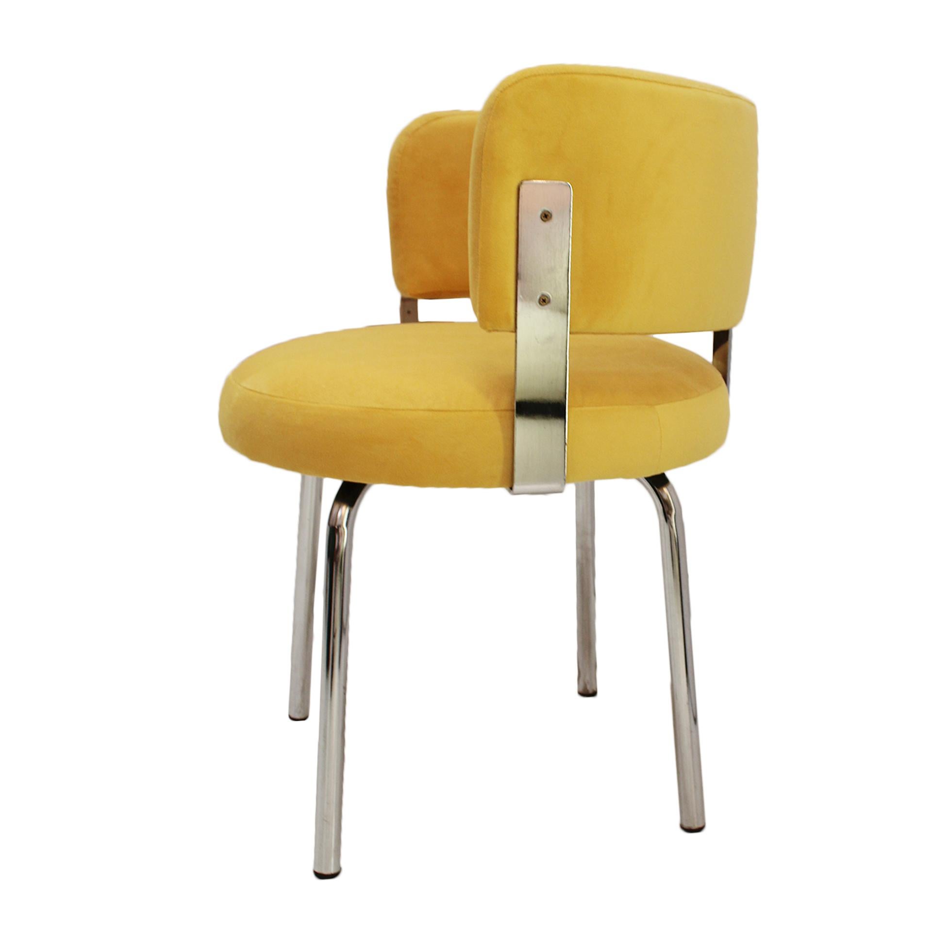 Steel Pair of Bauhaus Style Chairs for Pizzi Arredamenti Upholstered in Yellow Cotton  For Sale