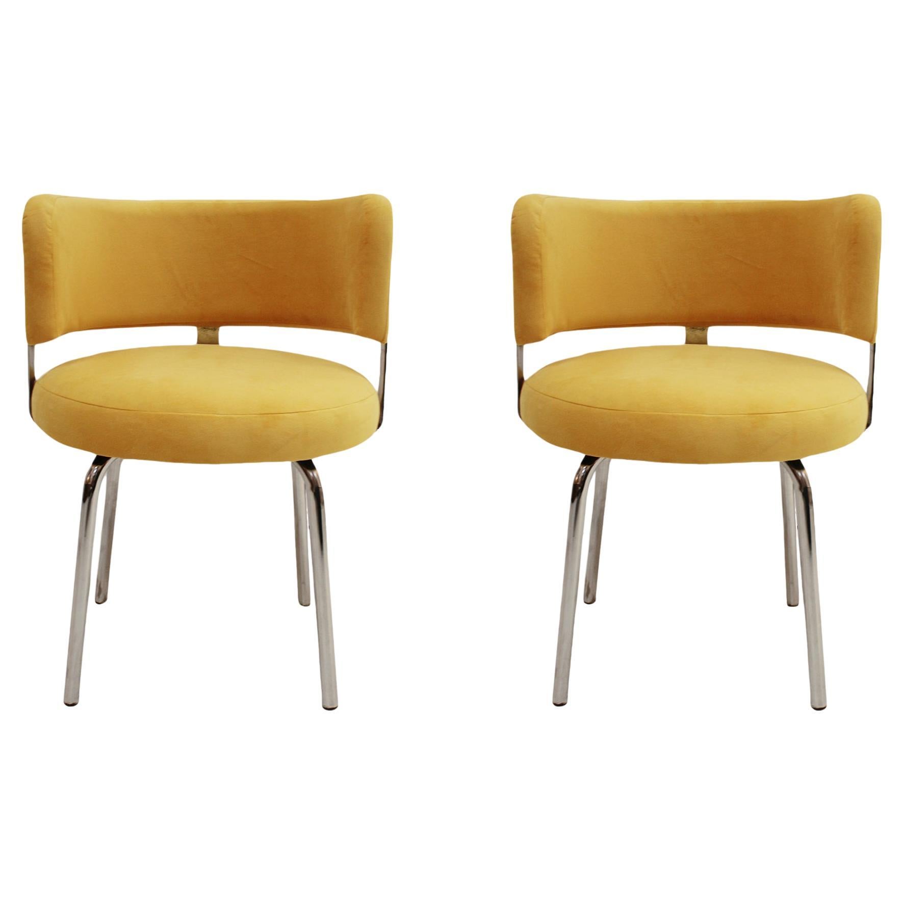 Paar Stühle im Bauhaus-Stil für Pizzi Arredamenti, gepolstert mit gelber Baumwolle  im Angebot