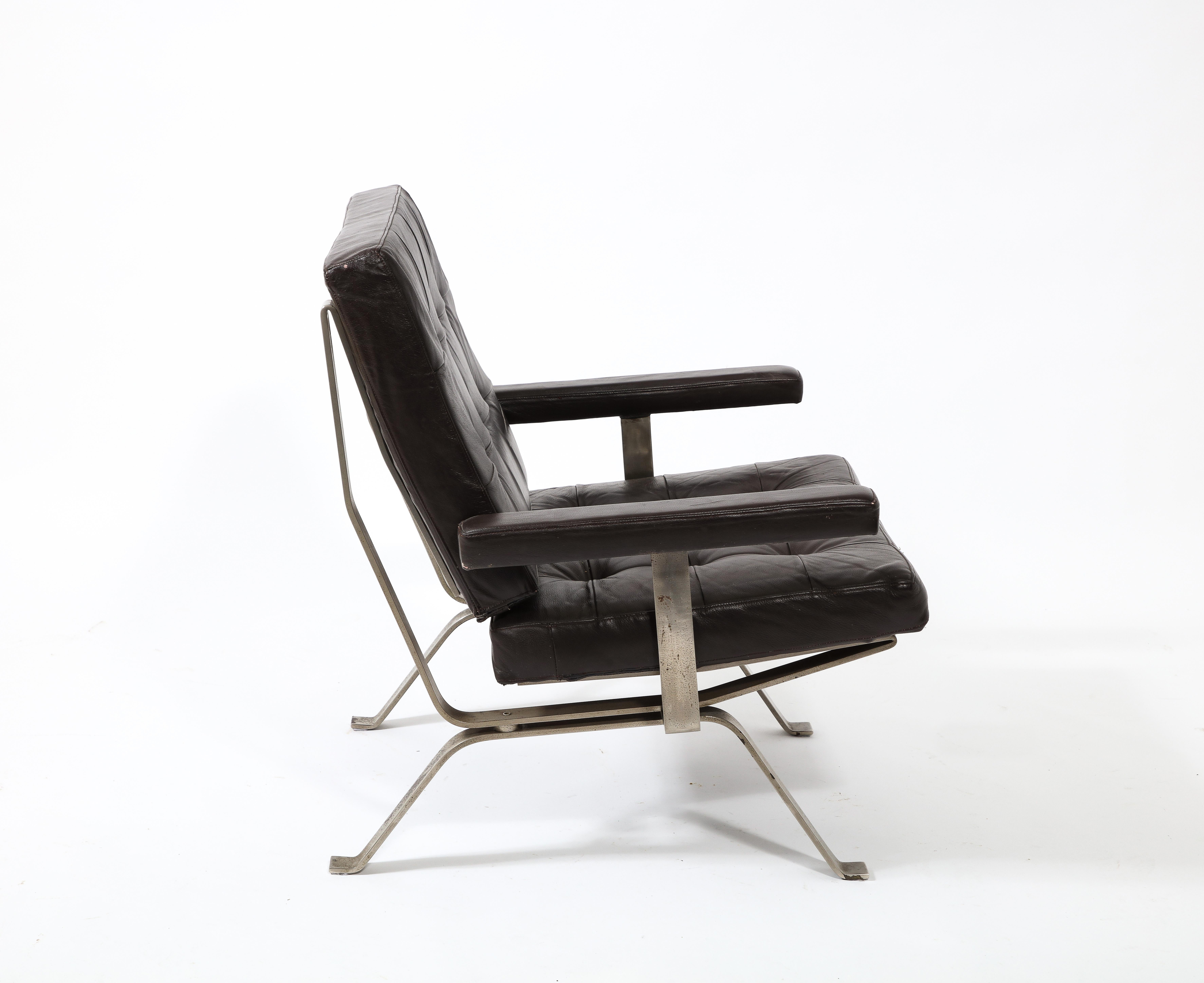 Bauhaus Style Visitor Lounge Chair in Black Leather, Germany 1960's For Sale 3