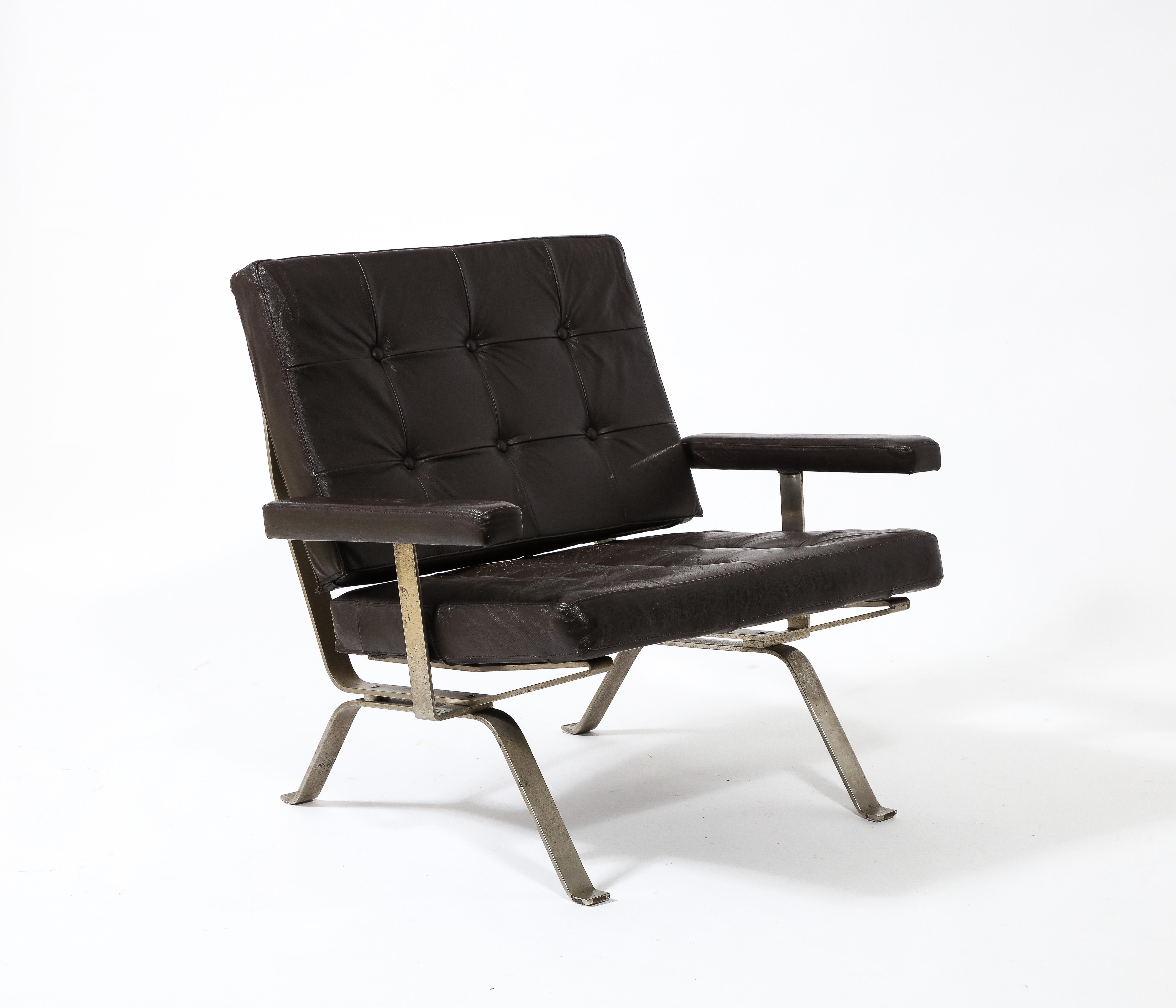 Bauhaus Style Visitor Lounge Chair in Black Leather, Germany 1960's For Sale 4
