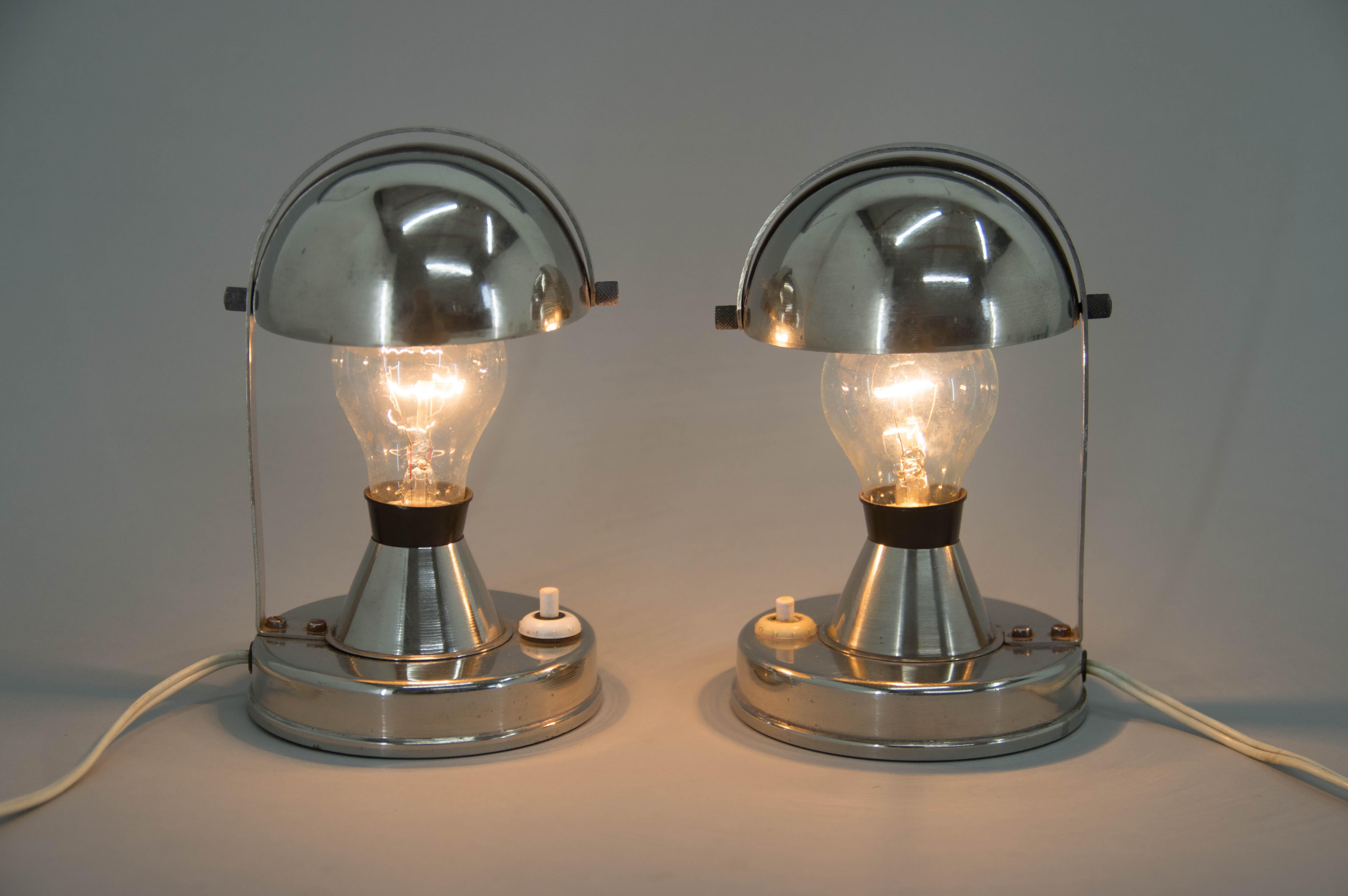 Nickel Pair of Bauhaus Table Lamps by Franta Anyz, 1930