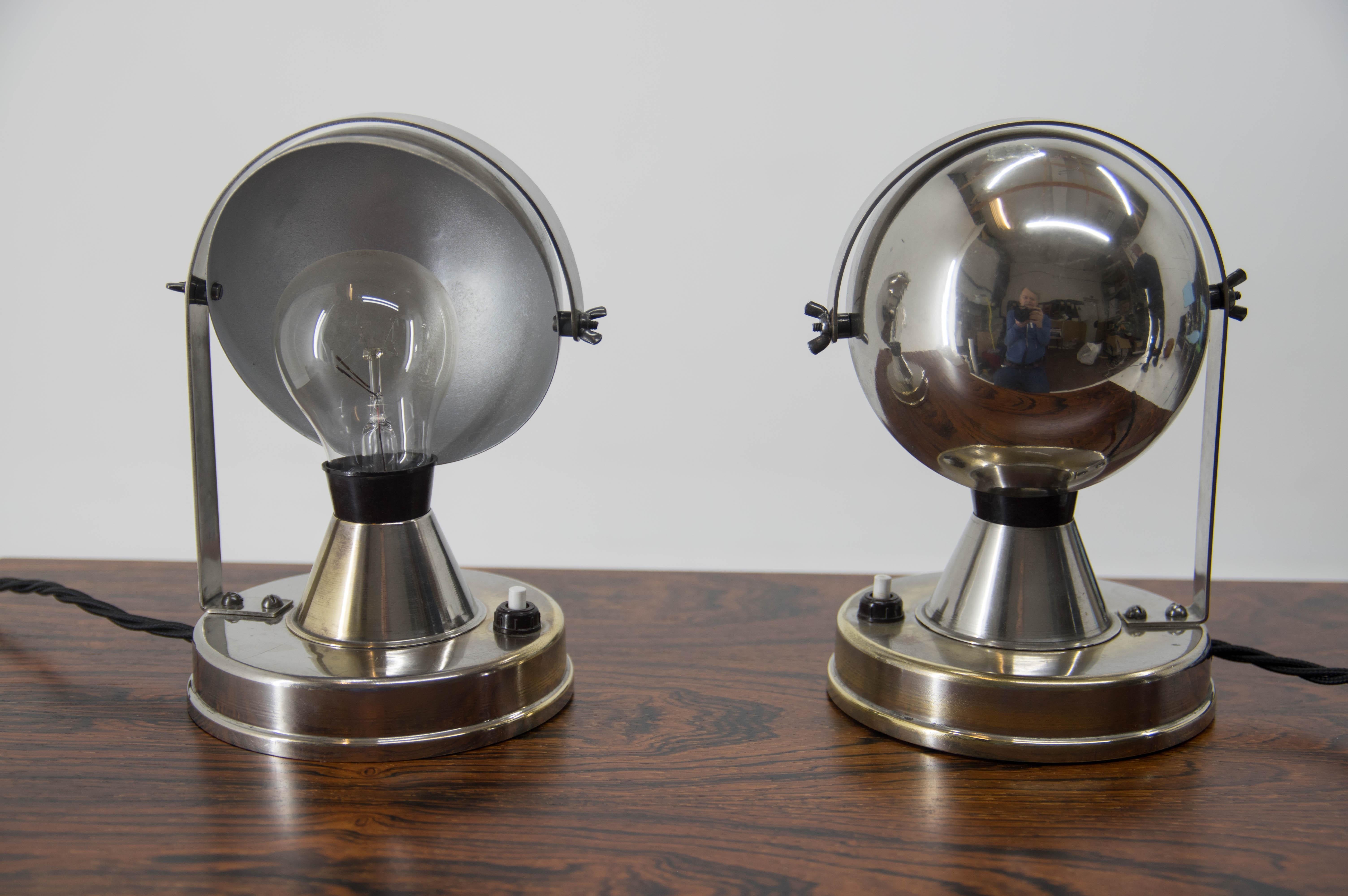 Nickel Pair of Bauhaus Table Lamps by Franta Anyz, 1930, Restored