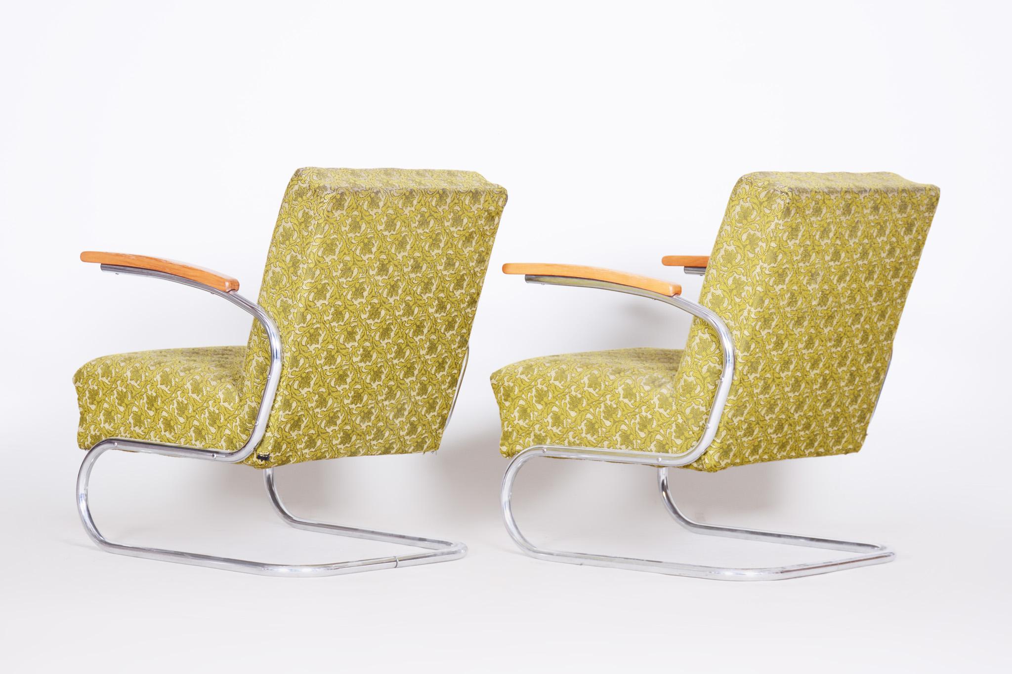 Paar Bauhaus-Sessel aus Chromrohr von Mcke Melder, Originalstoff, 1930er Jahre im Angebot 4