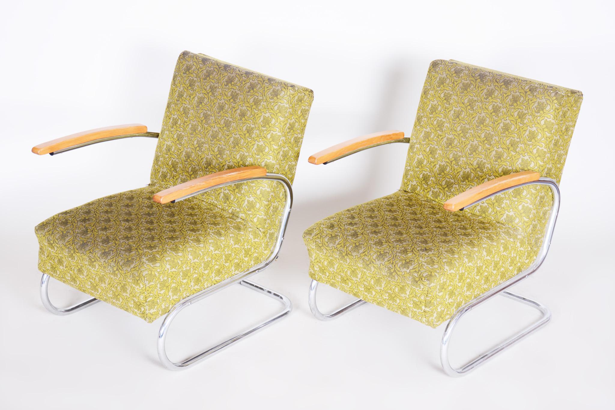 Paar Bauhaus-Sessel aus Chromrohr von Mcke Melder, Originalstoff, 1930er Jahre im Angebot 2