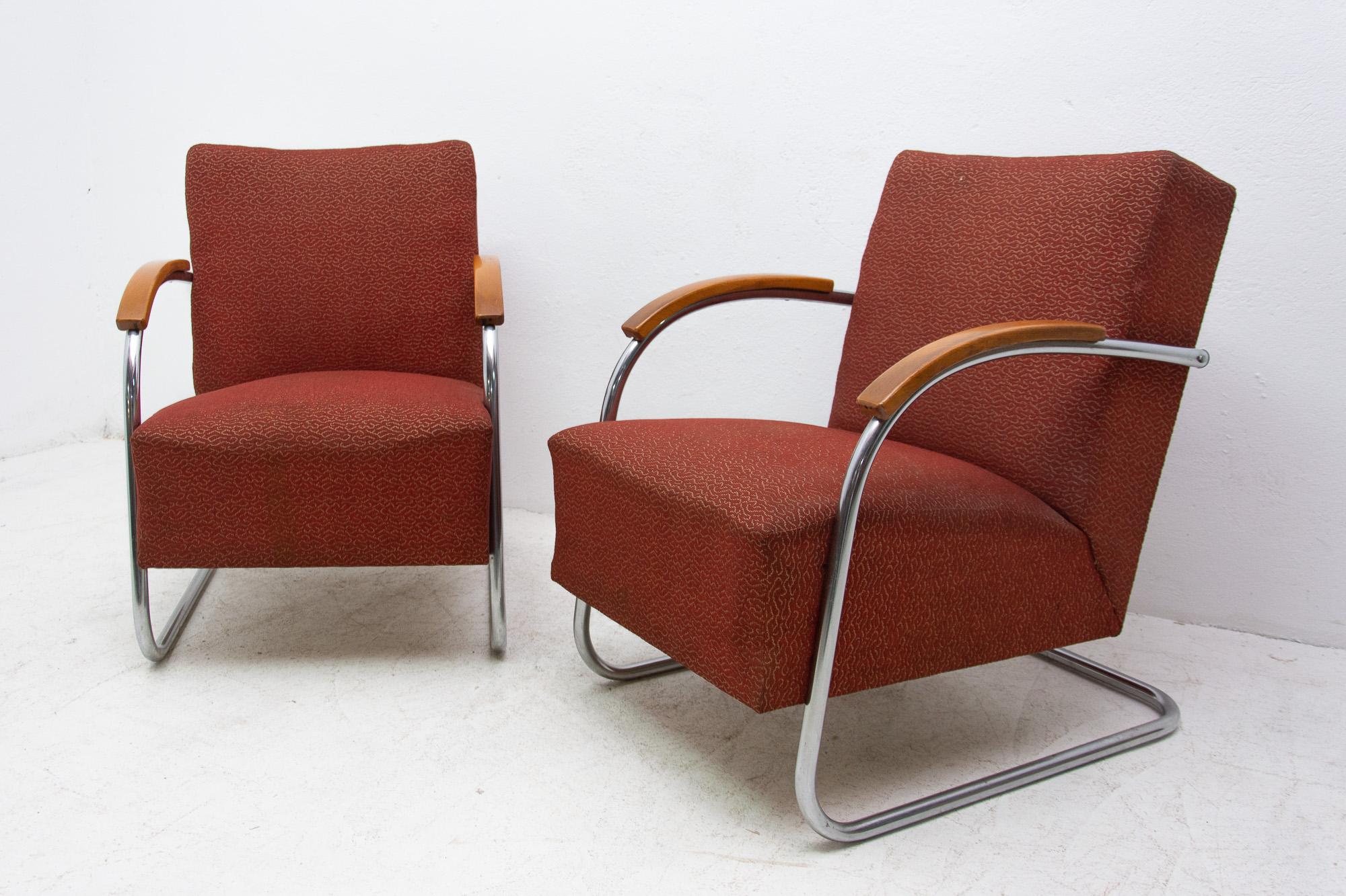 Pair of Bauhaus Tubular Steel Armchairs by Mücke & Melder, 1950s In Good Condition In Prague 8, CZ
