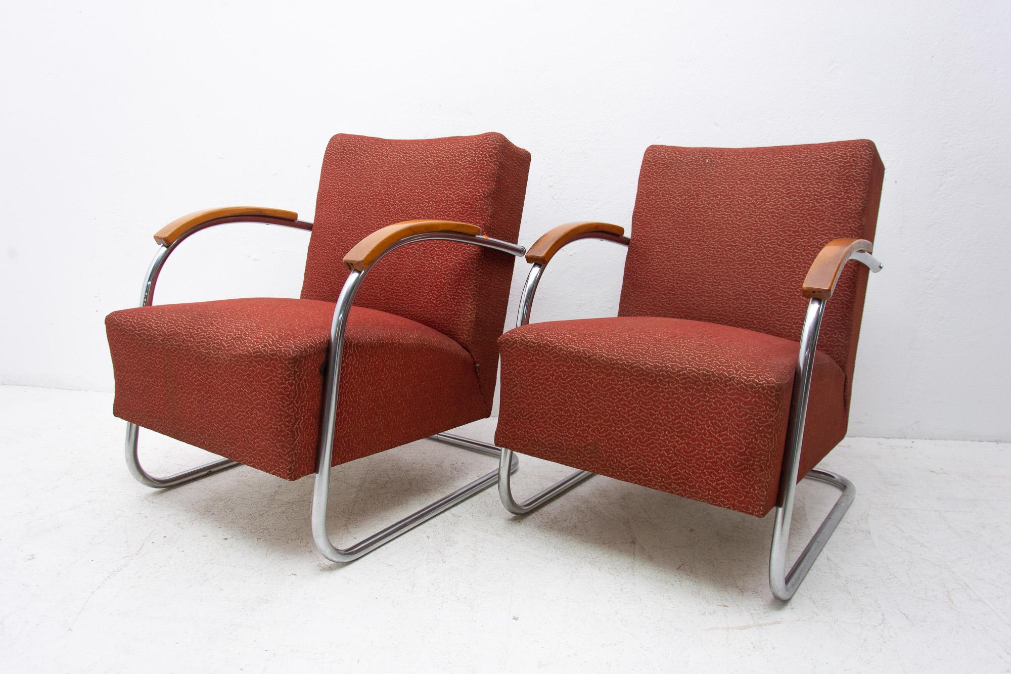 20th Century Pair of Bauhaus Tubular Steel Armchairs by Mücke & Melder, 1950s