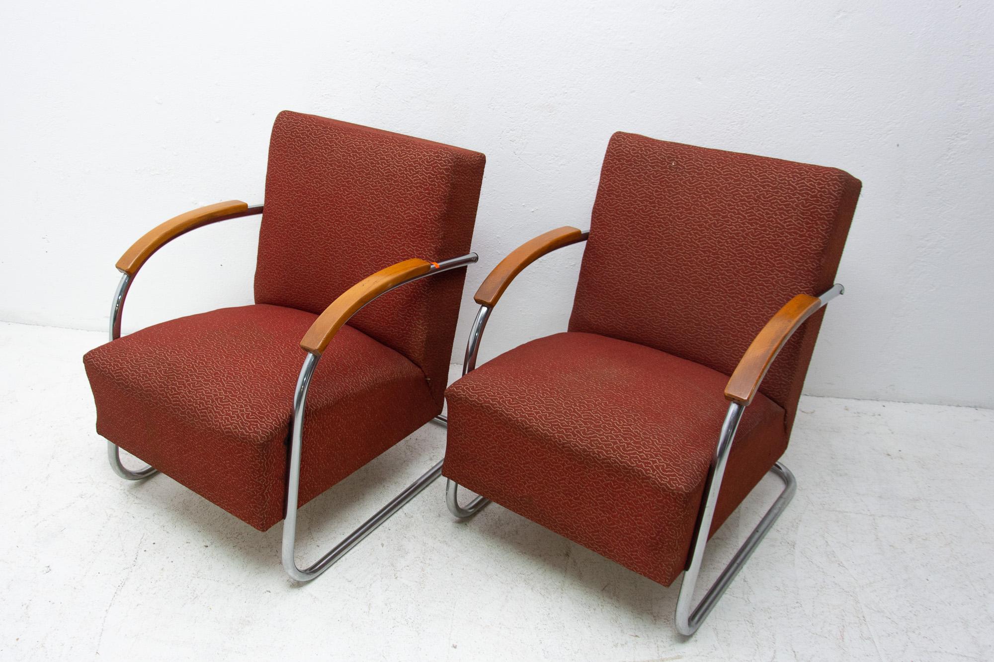 Chrome Pair of Bauhaus Tubular Steel Armchairs by Mücke & Melder, 1950s