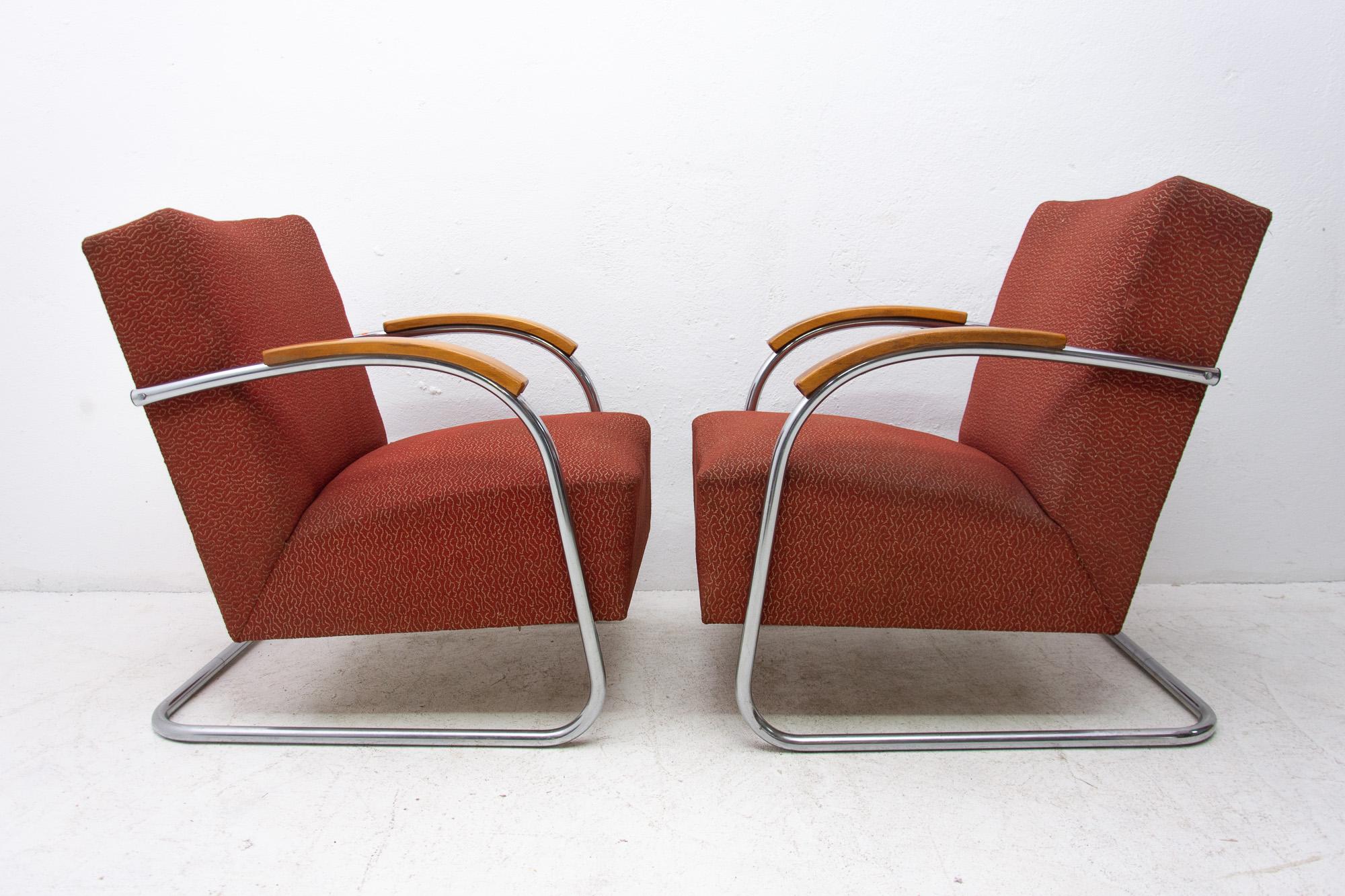 Pair of Bauhaus Tubular Steel Armchairs by Mücke & Melder, 1950s 1