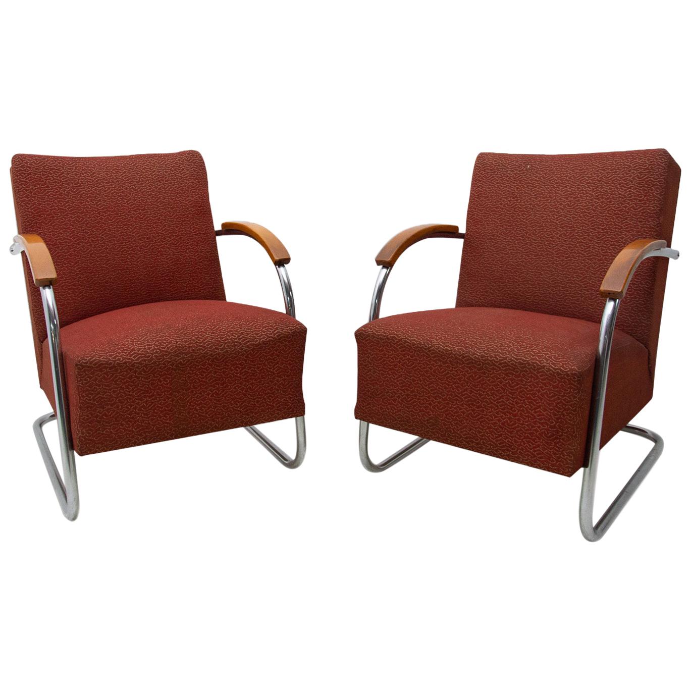 Pair of Bauhaus Tubular Steel Armchairs by Mücke & Melder, 1950s
