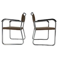 Pair of bauhaus tubular steel chrome armchairs - 1930s