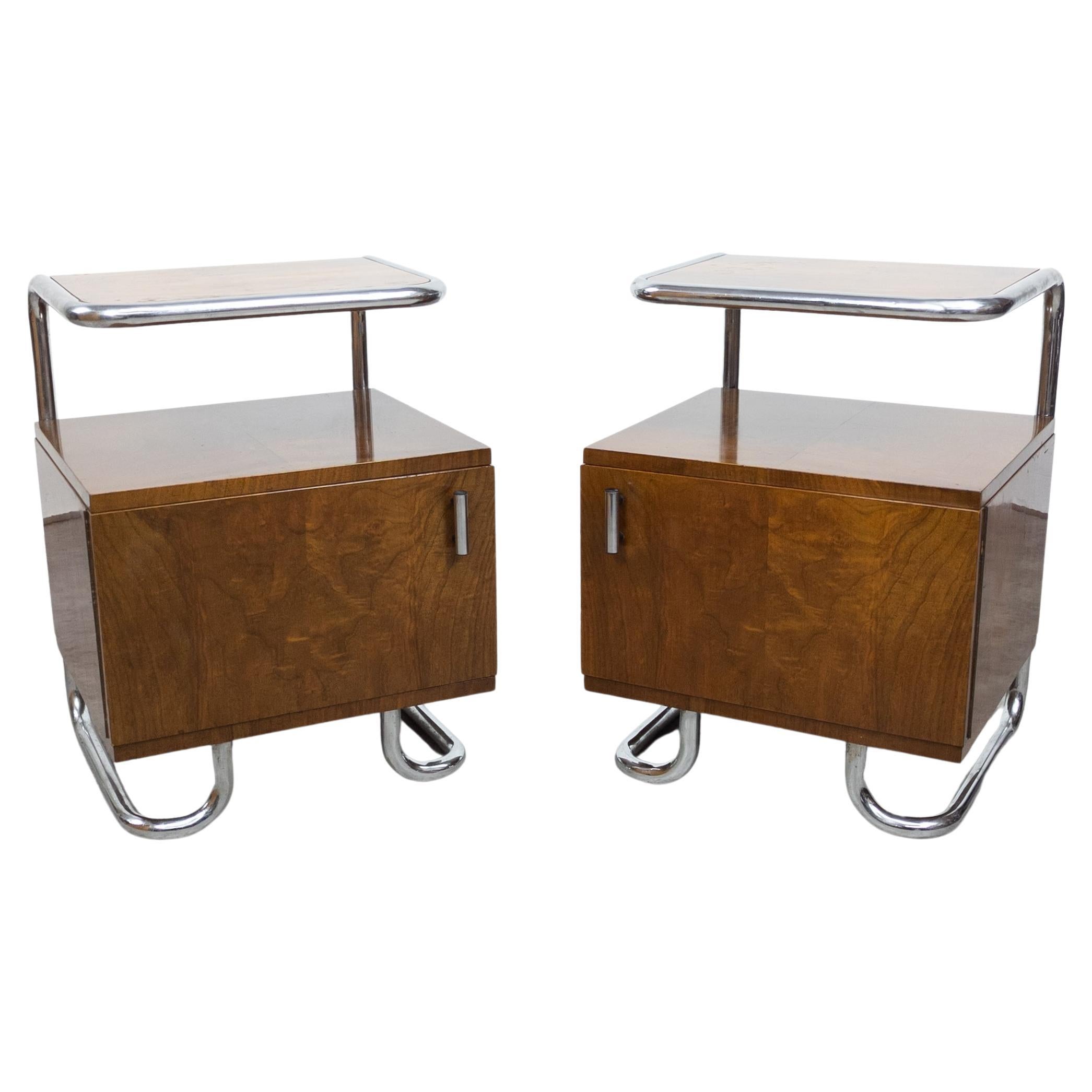 Pair of Bauhaus Tubular Steel Night Stands by Petr Vichr