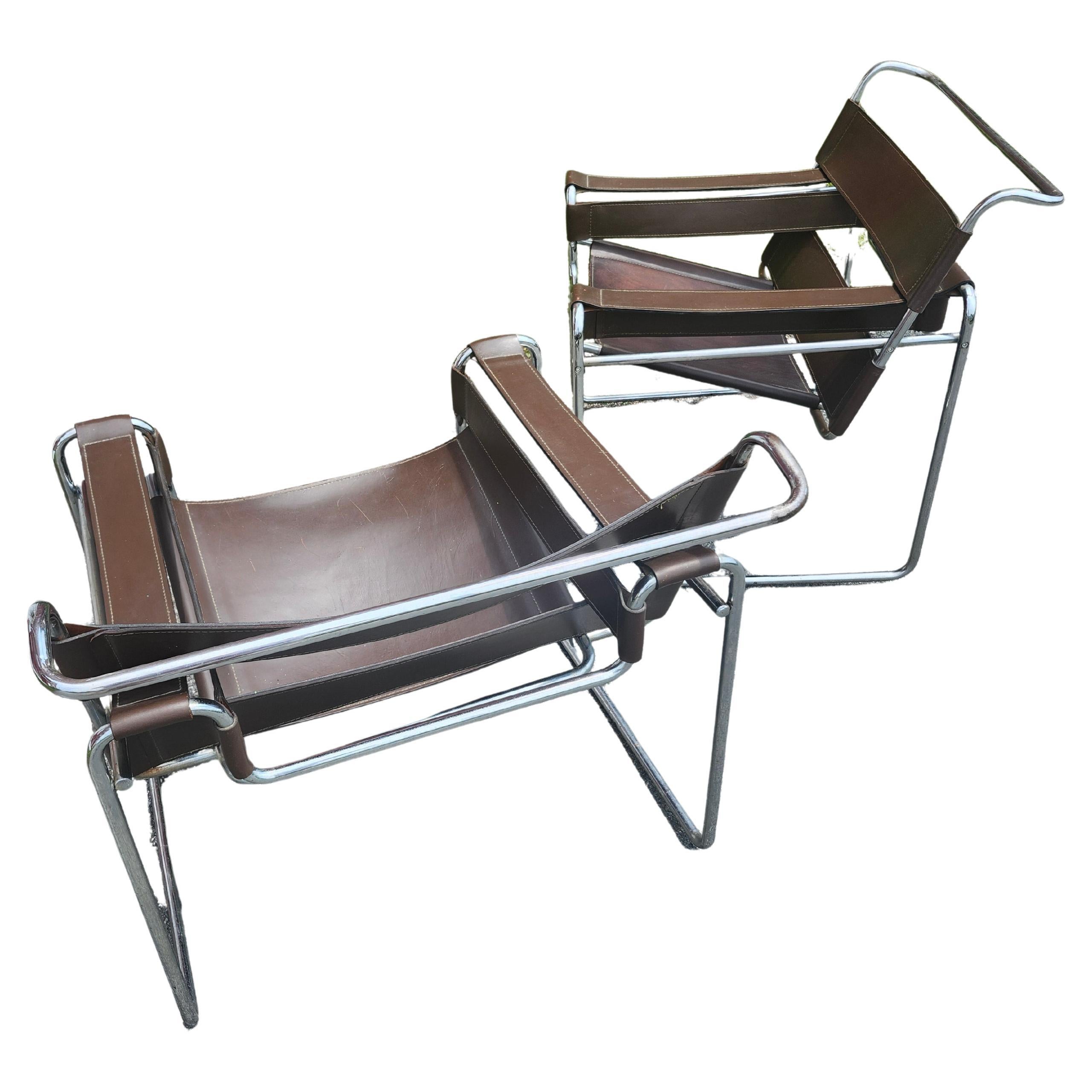 American Pair of Bauhaus Wassilly Chairs by Marcel Breur Mid Century c1965 Knoll Stendig For Sale