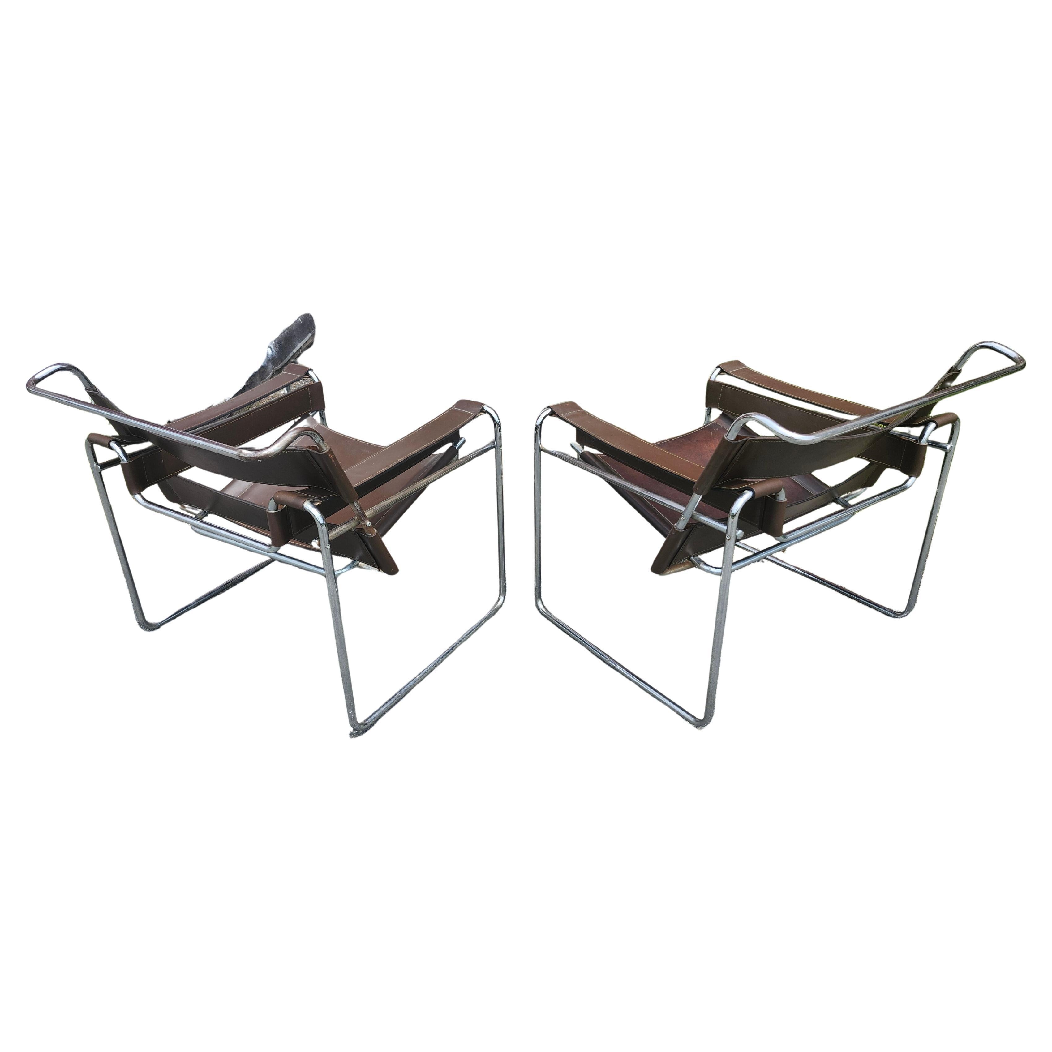 Hand-Crafted Pair of Bauhaus Wassilly Chairs by Marcel Breur Mid Century c1965 Knoll Stendig For Sale