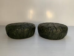 Pair of Baxter "Brain" Large Ottoman Footstool Pouf - In Dark-Grey Leather