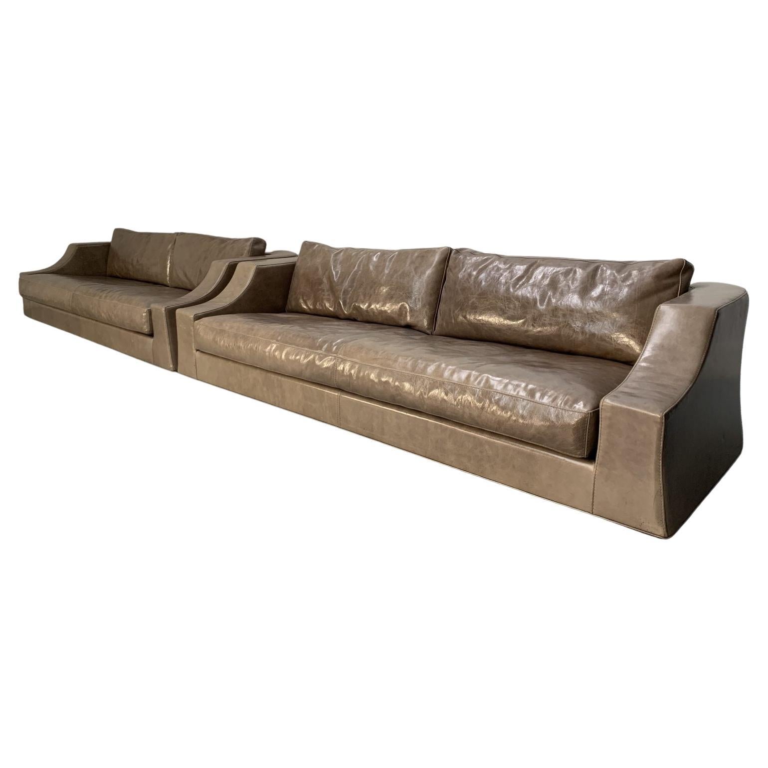 Paar Baxter of Italy 4-Sitz-Sofa aus grauem, braunem Toskana-Leder
