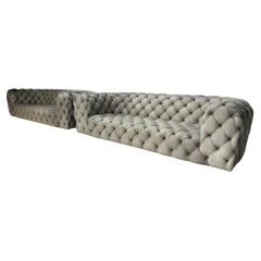 Pair of Baxter of Italy "Chester Moon" 3-Seat Sofas in Siberia Grey Blue Leather