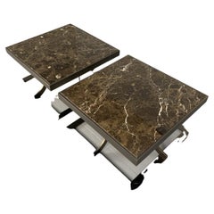 Pair of Baxter of Italy “Paul” Sofa Side Coffee Tables in “Emperador” Marble