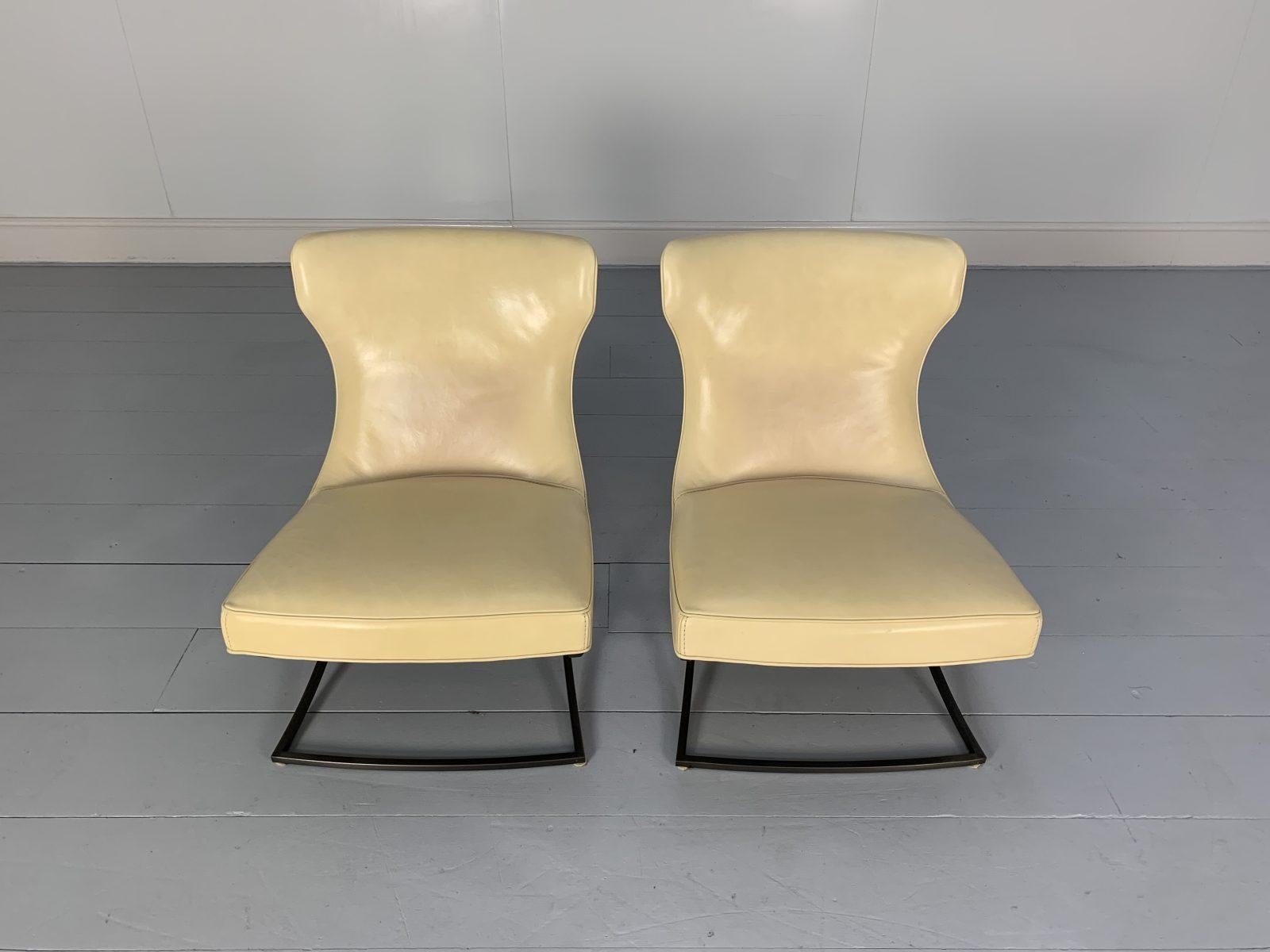 Contemporary Pair of Baxter “Paloma” Chairs, in Cream Leather For Sale