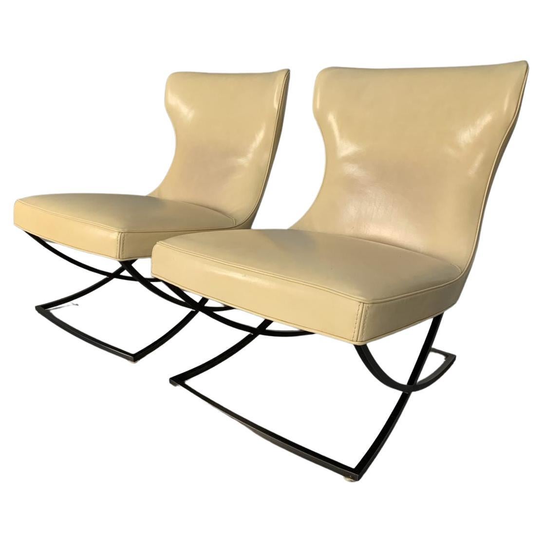 Pair of Baxter “Paloma” Chairs, in Cream Leather For Sale