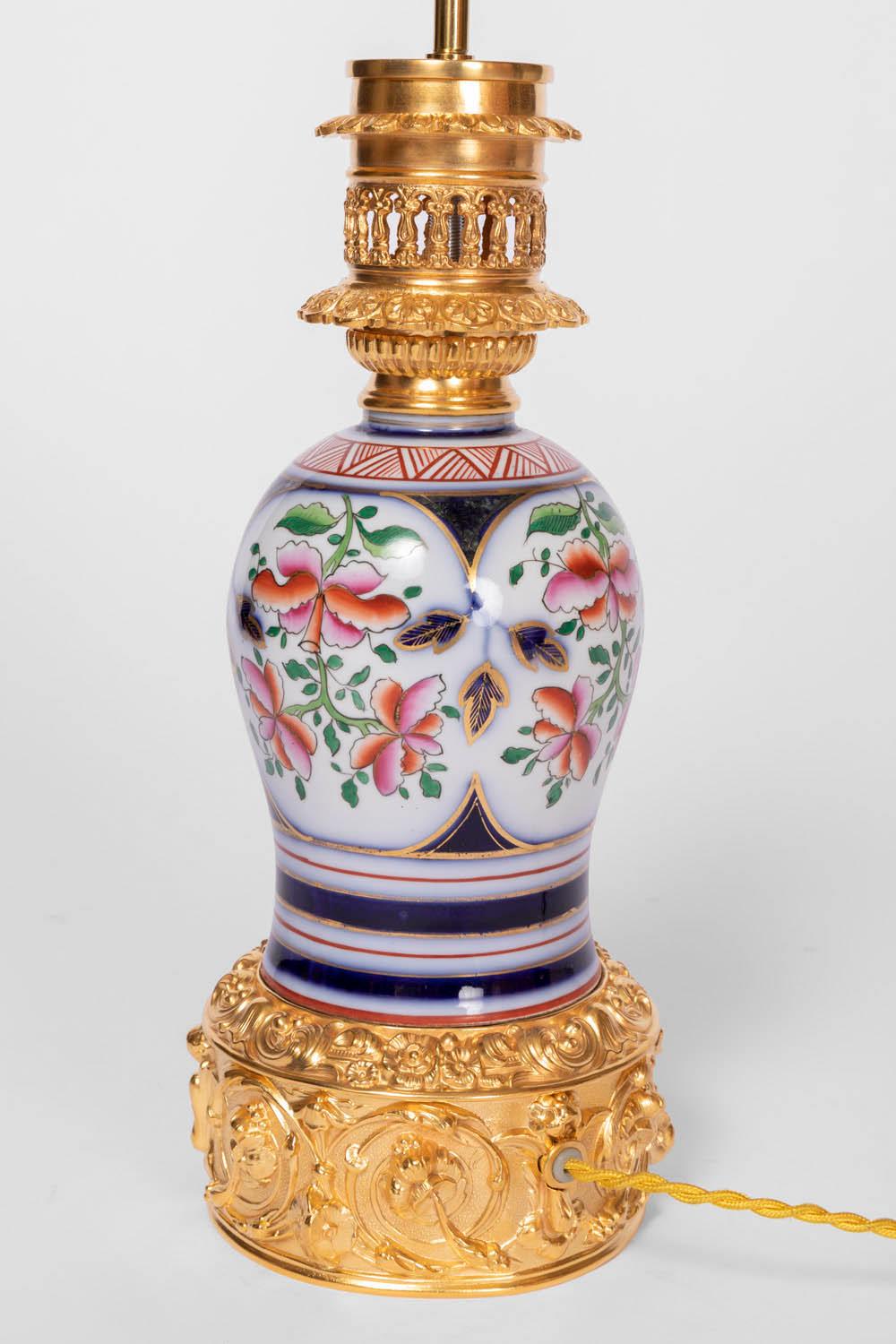 Gilt Pair of Bayeux Porcelain Lamps, End of the 19th Century