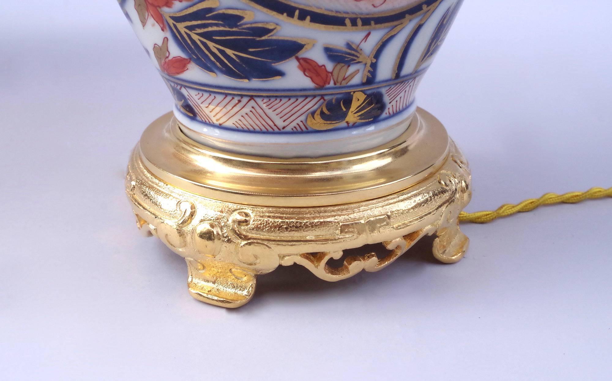 Other Pair of Bayeux Porcelain Lamps, Vase Shaped, Floral Imari Decor, circa 1880