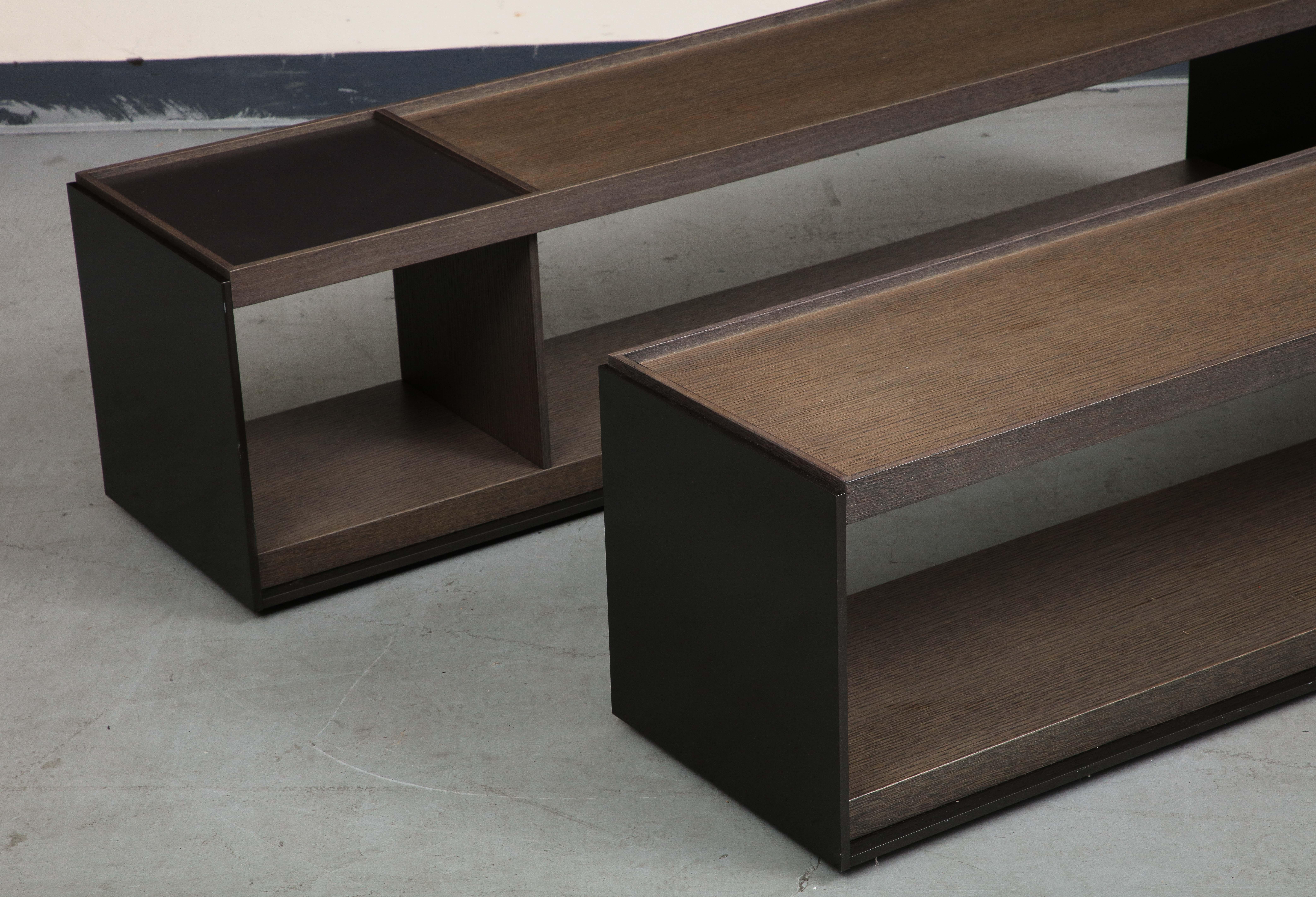 Pair of B&B Italia Brushed Black Oak and Bronzed Steel 'Surface' Coffee Tables  In Good Condition In Chicago, IL