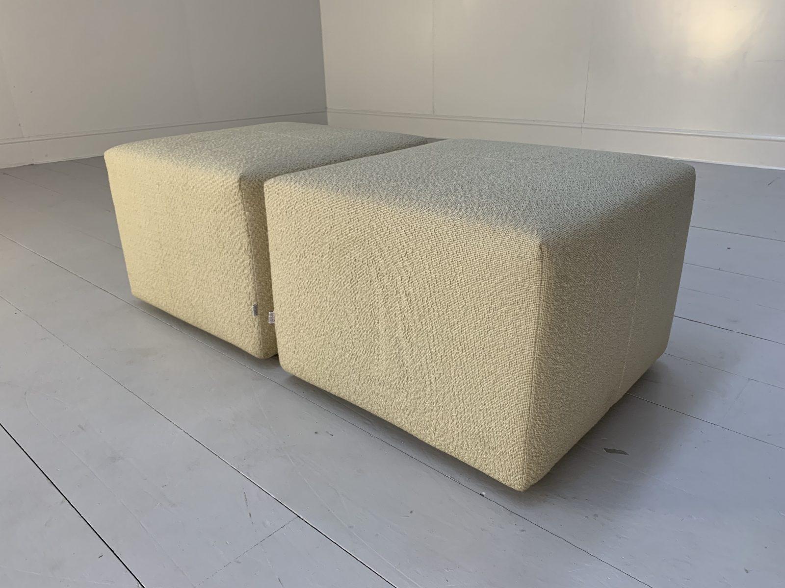 Contemporary Pair Of B&B Italia “Charles” Footstools – In Ivory Boucle