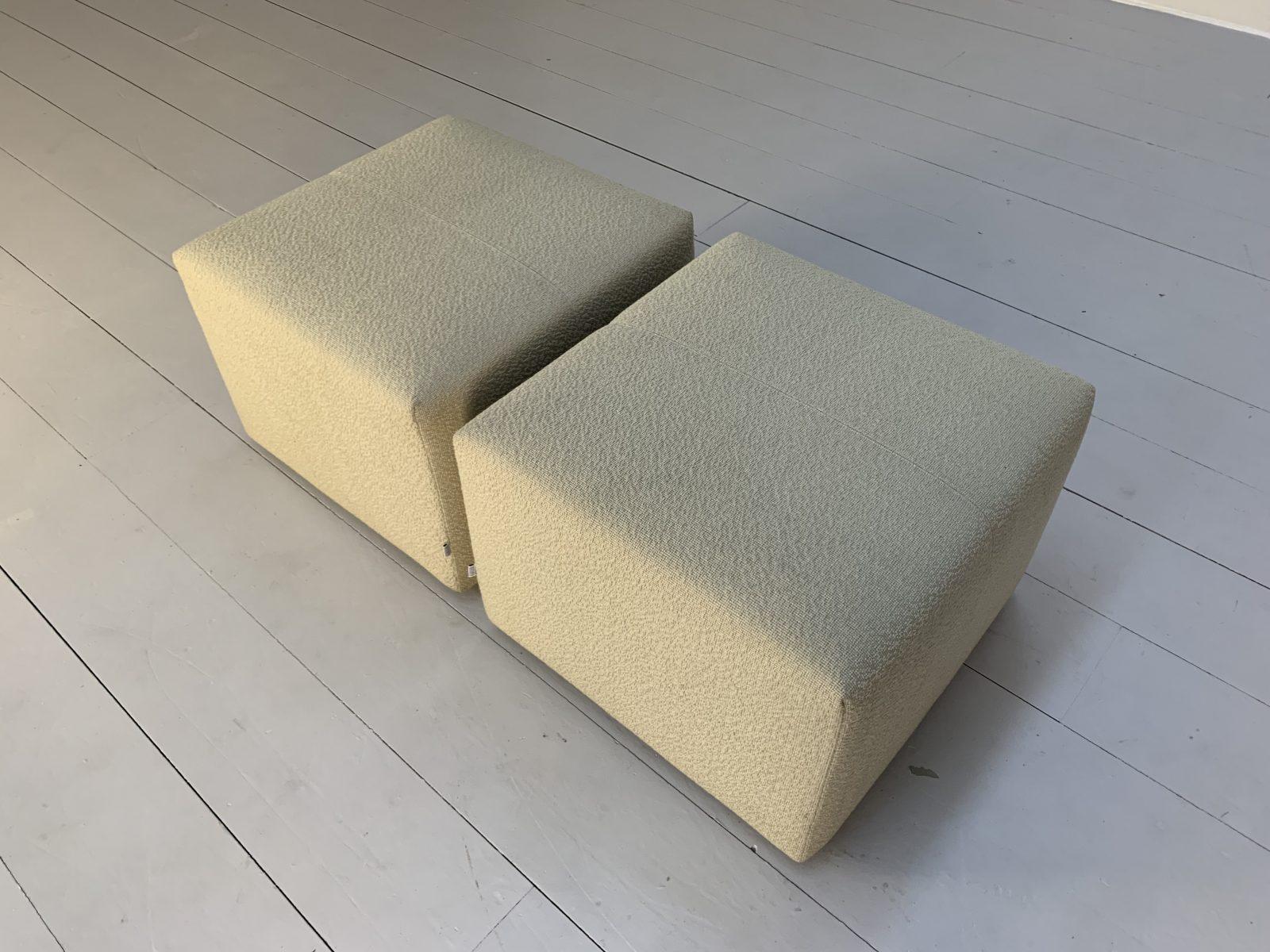 Bouclé Pair Of B&B Italia “Charles” Footstools – In Ivory Boucle For Sale